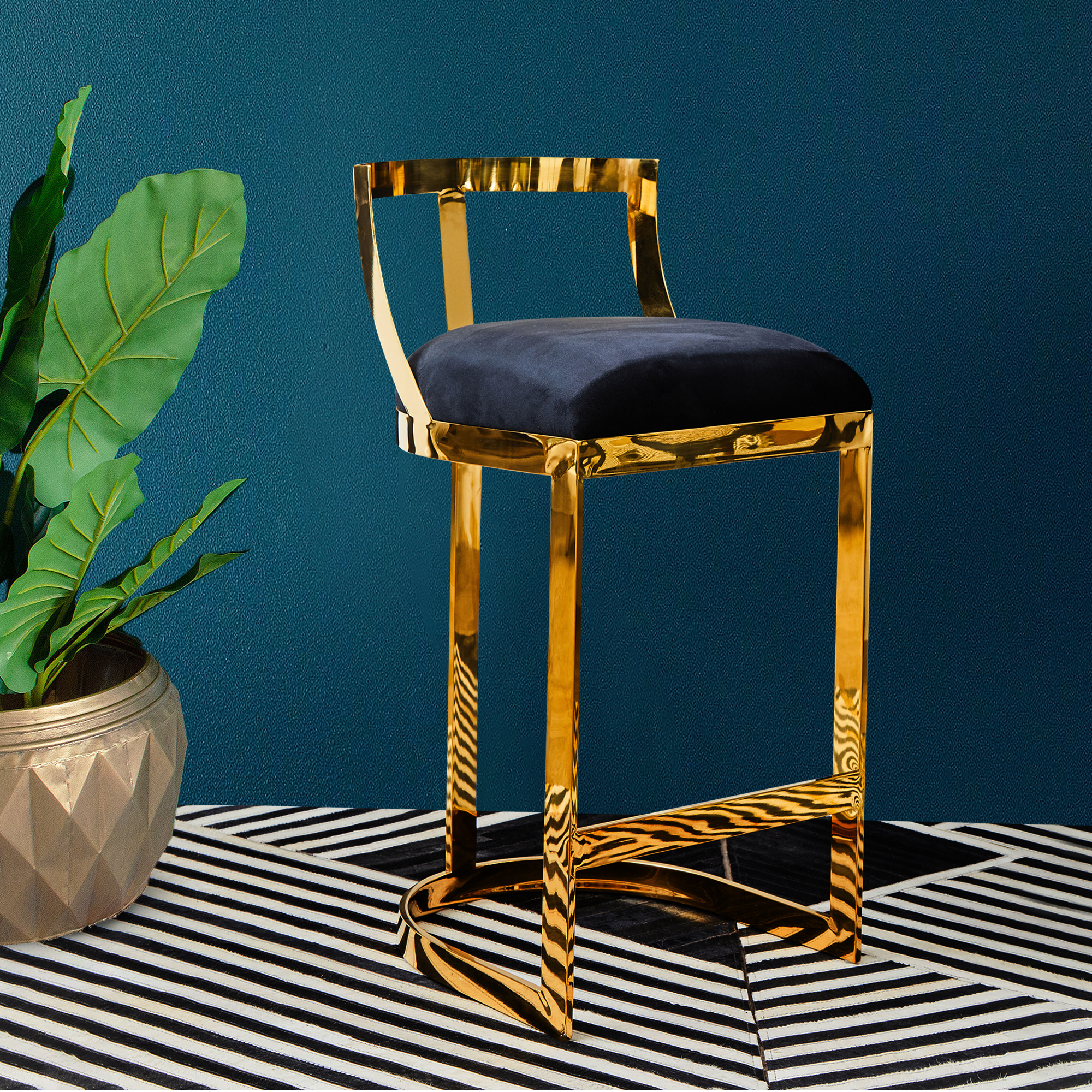 Roxy Black Velvet Bar Stool