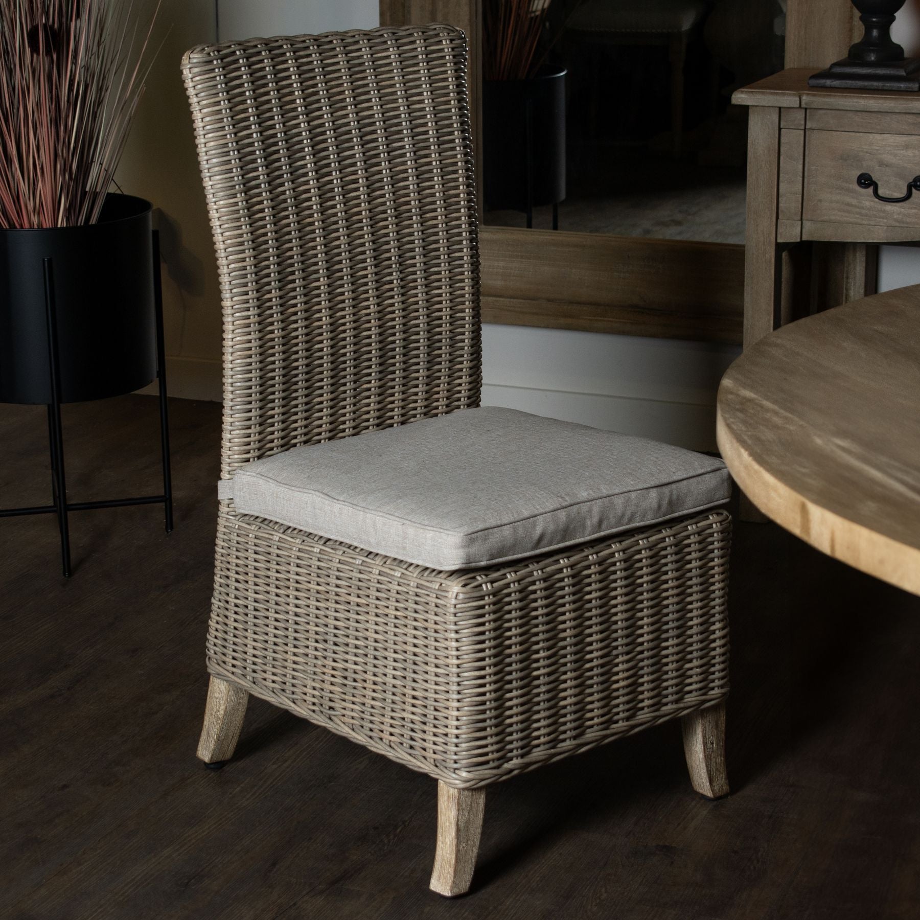 Modern Rattan-Style Dining Chair with Metal Finish