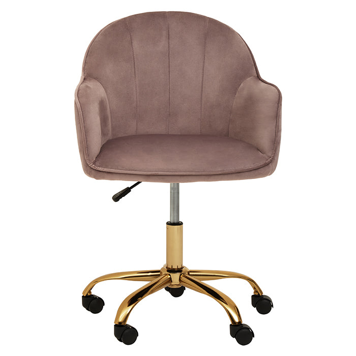 Dusty Pink Velvet and Gold Swivel Desk Chair