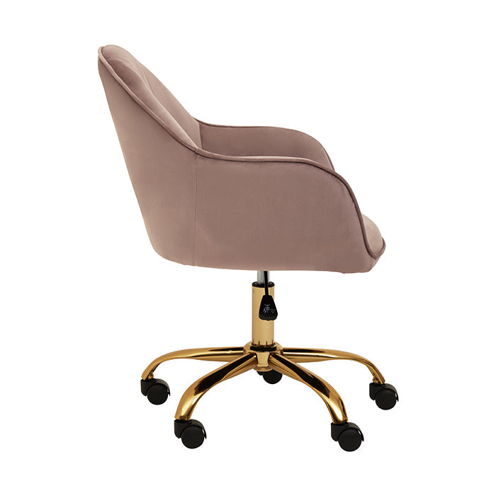 Dusty Pink Velvet and Gold Swivel Desk Chair