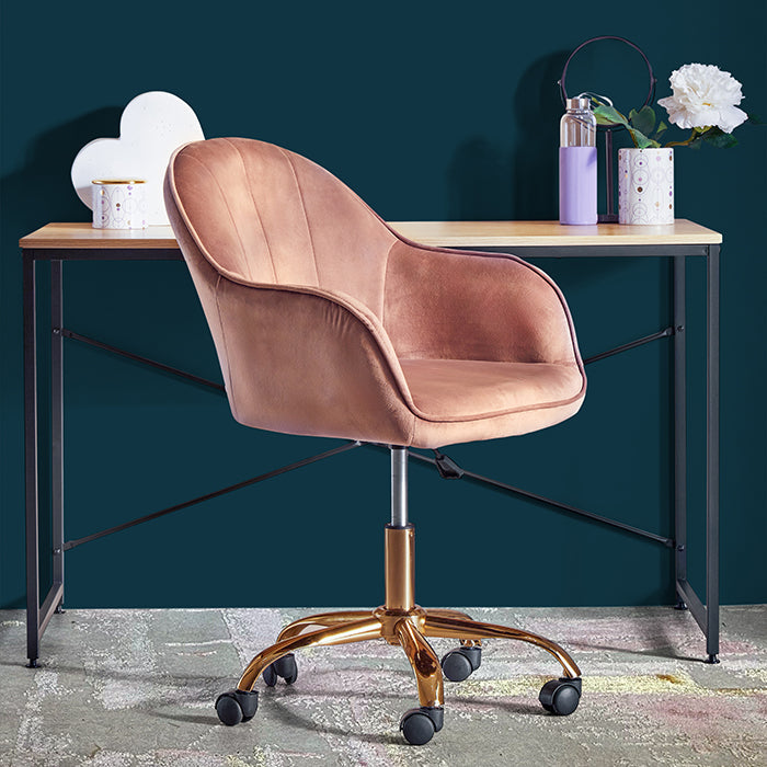 Dusty Pink Velvet and Gold Swivel Desk Chair