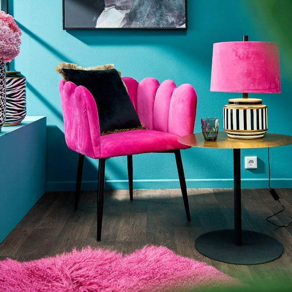 Maeve – Black and White Striped Table Lamp with Pink Shade