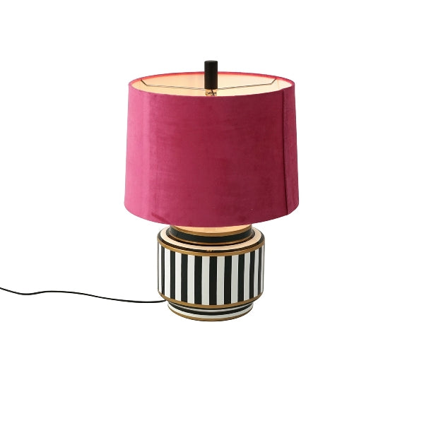 Maeve – Black and White Striped Table Lamp with Pink Shade