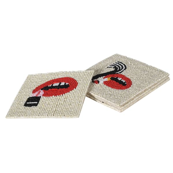 Beaded Hot Lips Drink Coasters | Set of 4