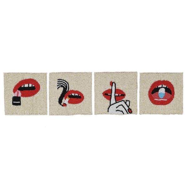 Beaded Hot Lips Drink Coasters | Set of 4
