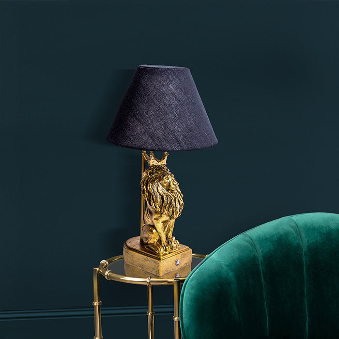 Gold Lion Table Lamp with Black Shade