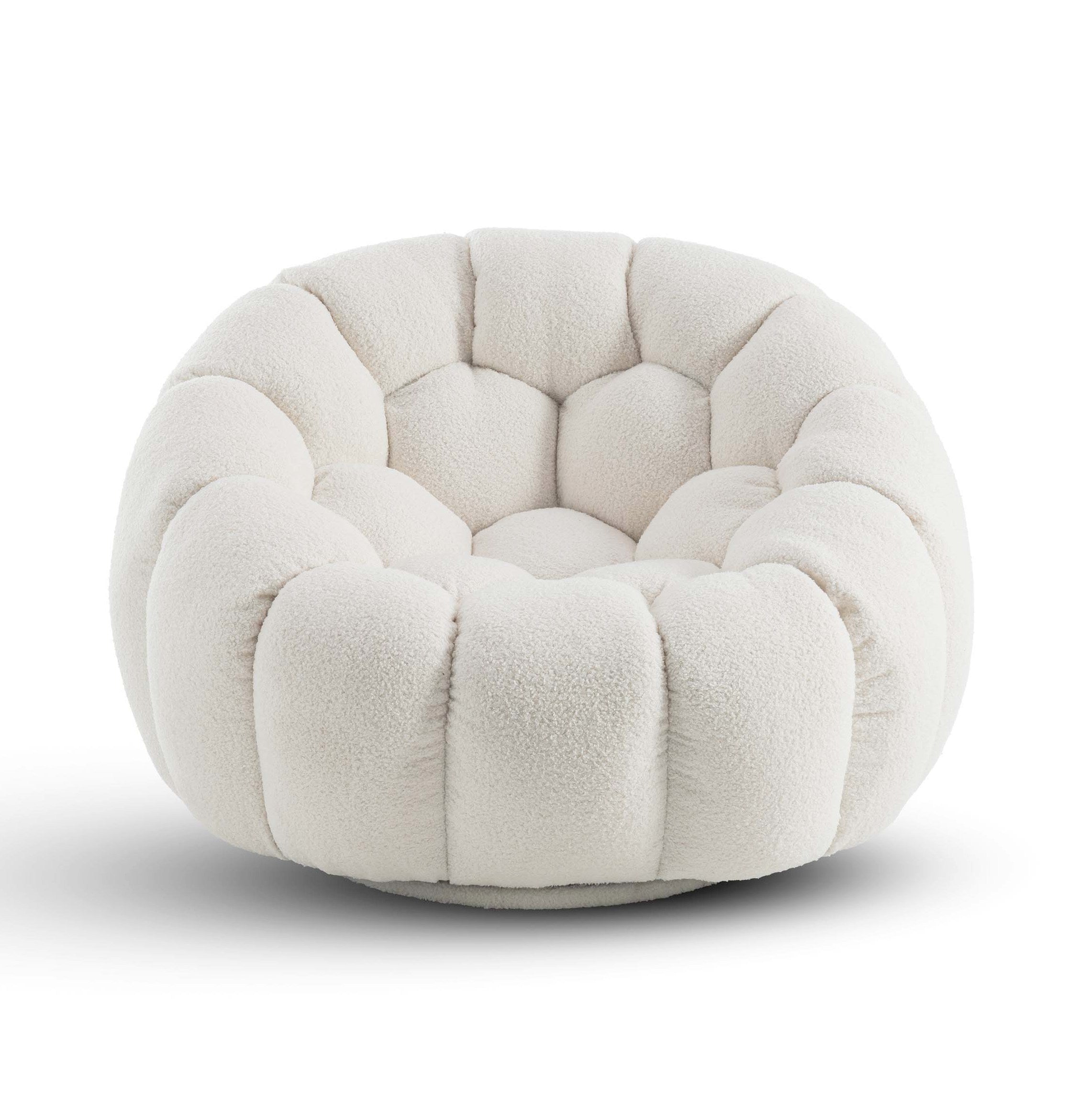 Teddy Boucle Fabric White Atrani Swivel Accent Chair
