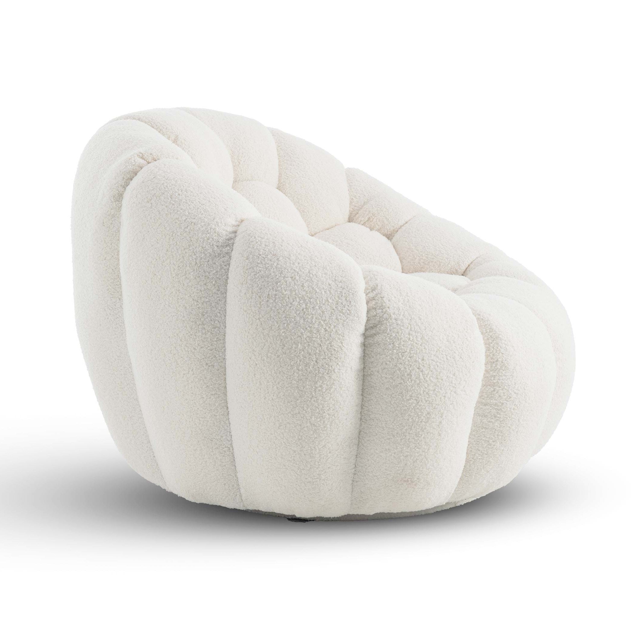Teddy Boucle Fabric White Atrani Swivel Accent Chair