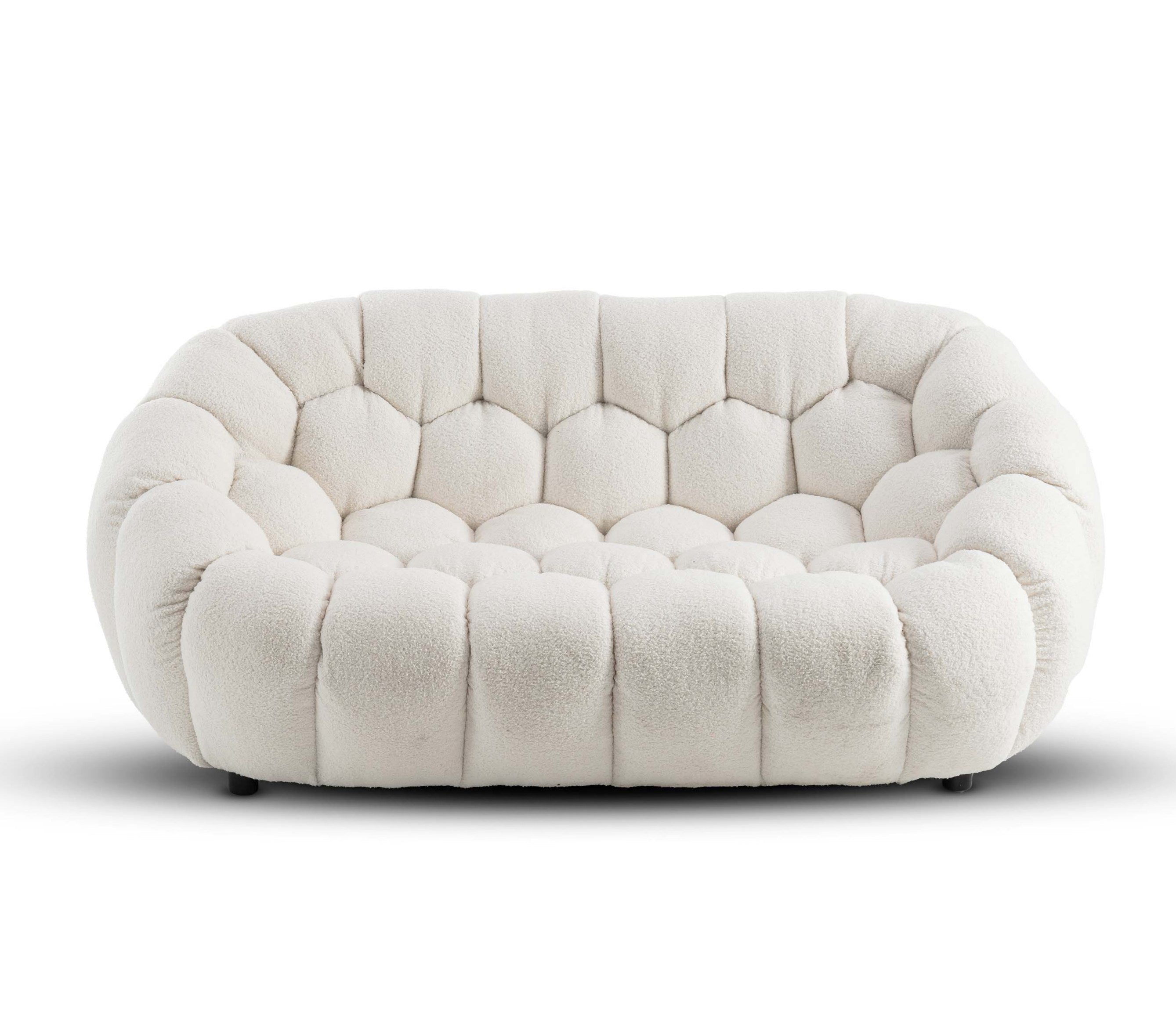 Teddy Boucle Fabric White Atrani 2 Seat Accent Chair