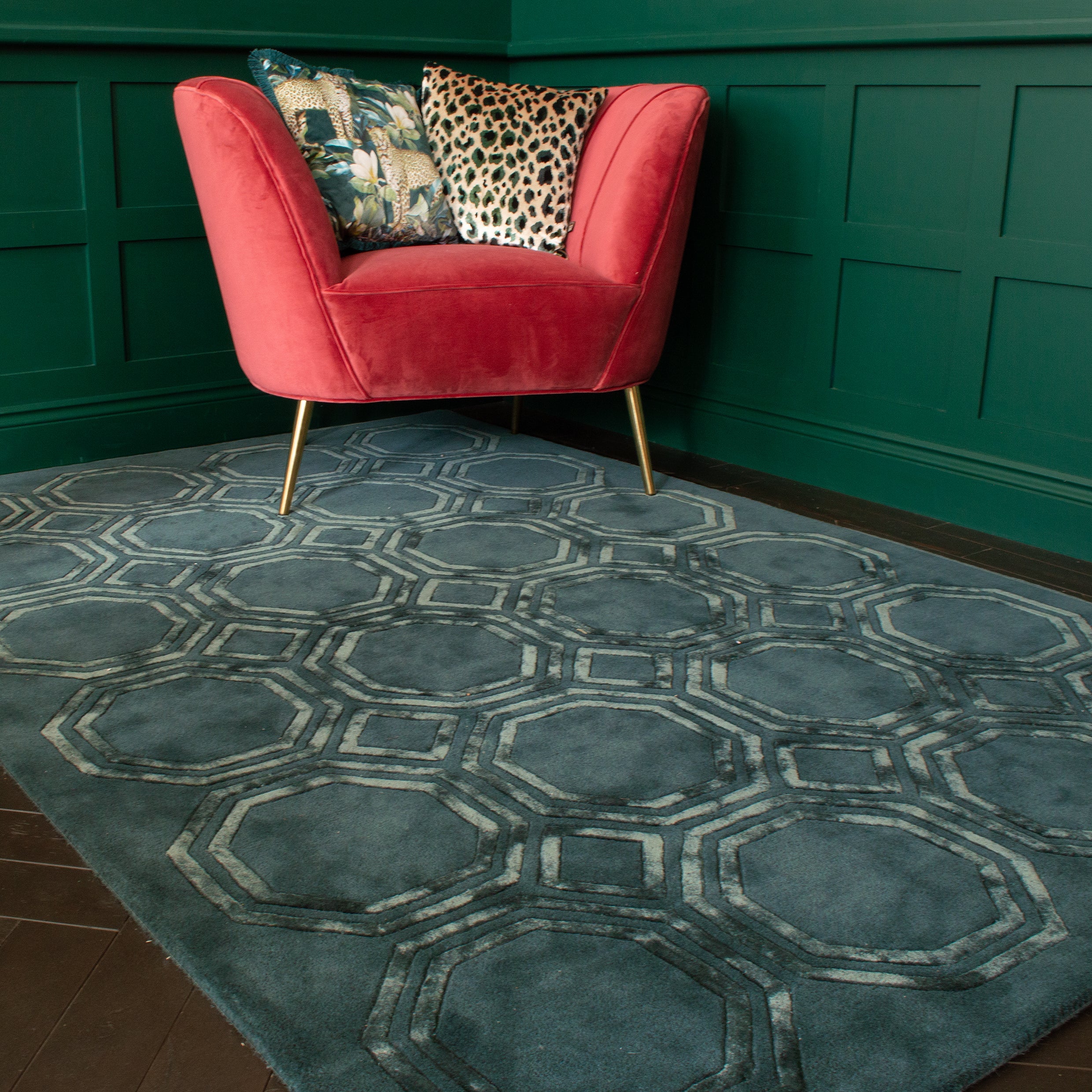 Petrol Geometric Hand Tufted Rug
