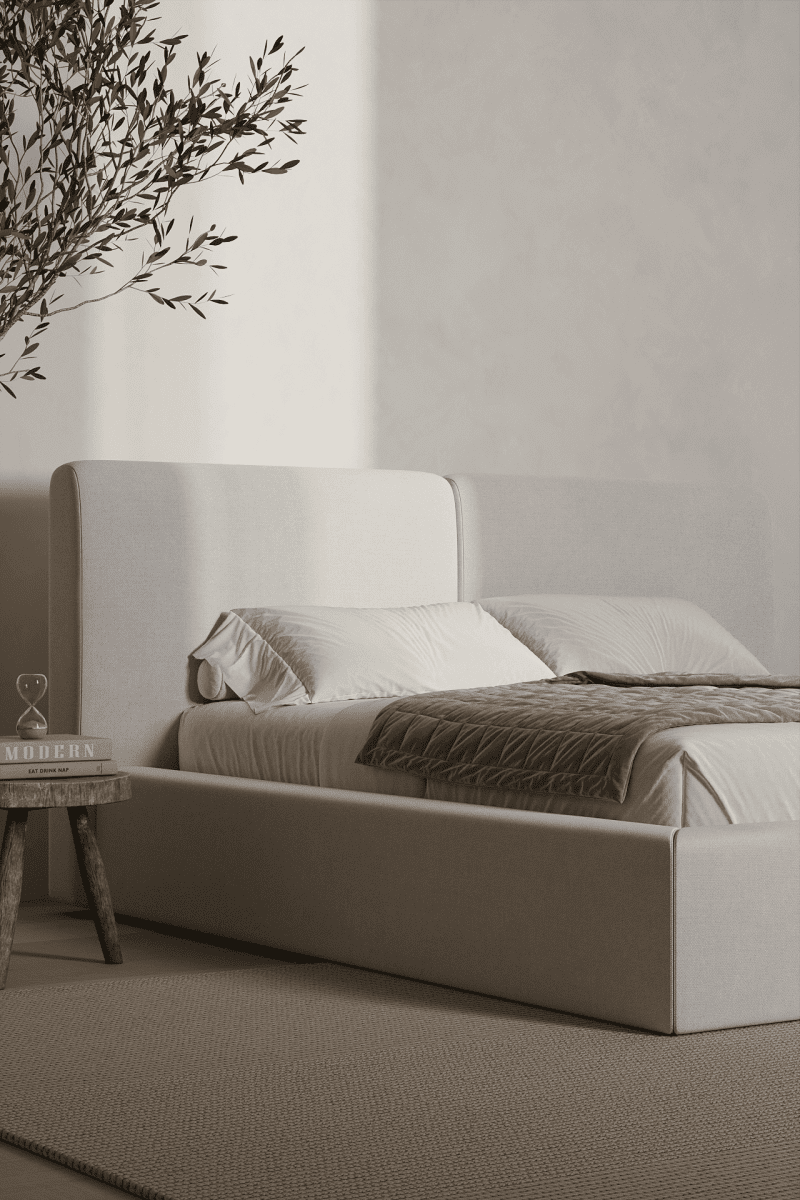 Zinovia Light Beige Bed Upholstered Platform Bed