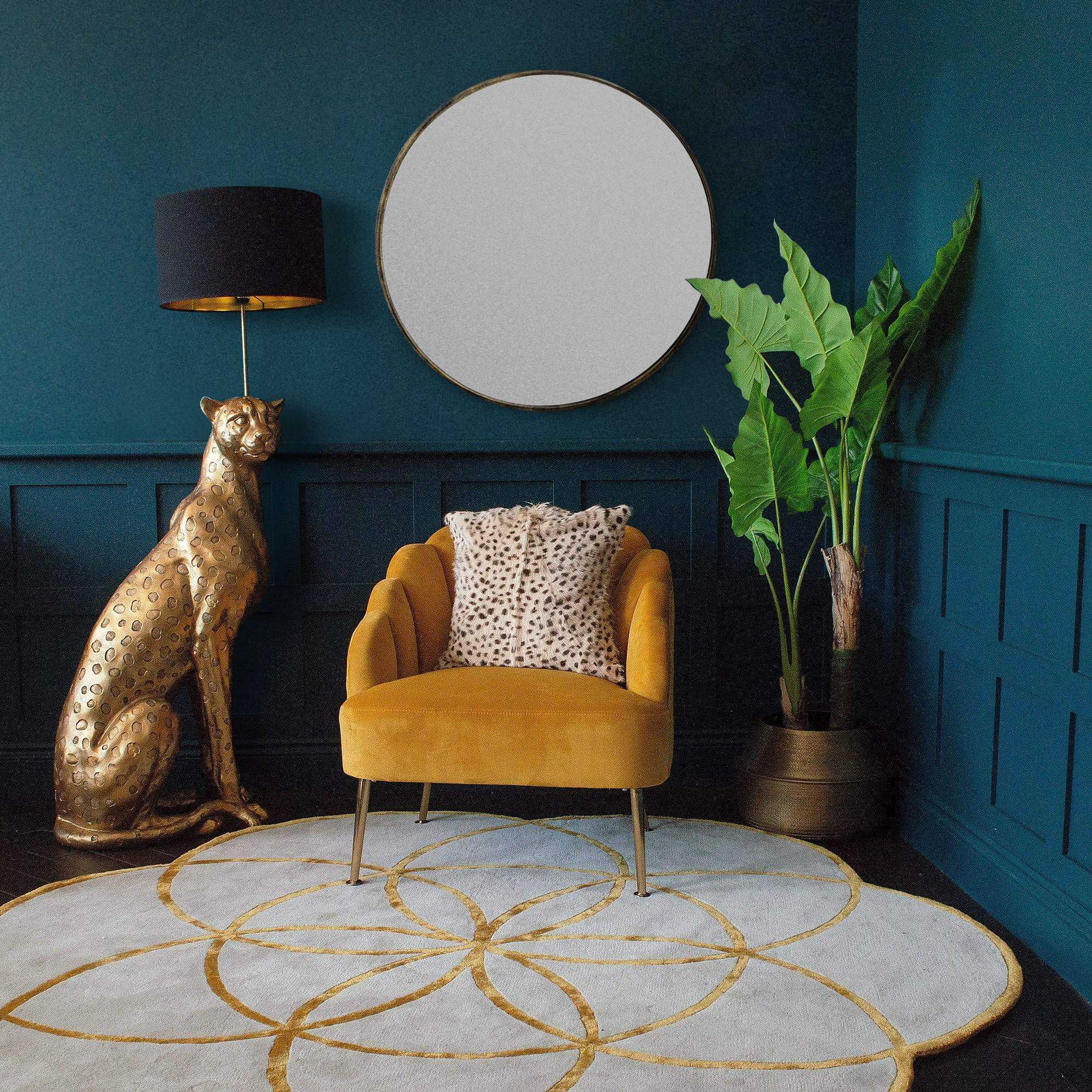 Handcrafted Round Antique Brass Large Wall Mirror