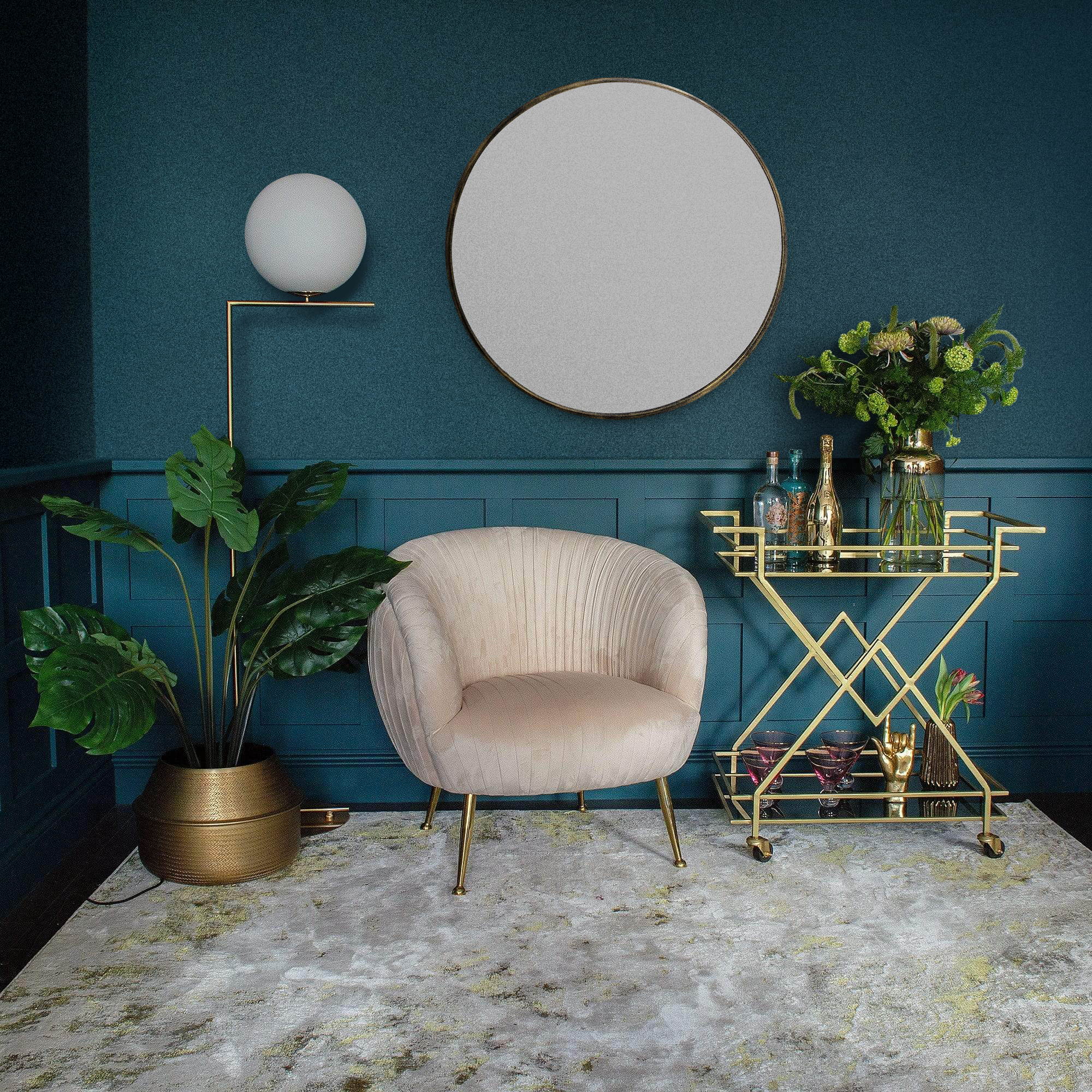 Handcrafted Round Antique Brass Large Wall Mirror