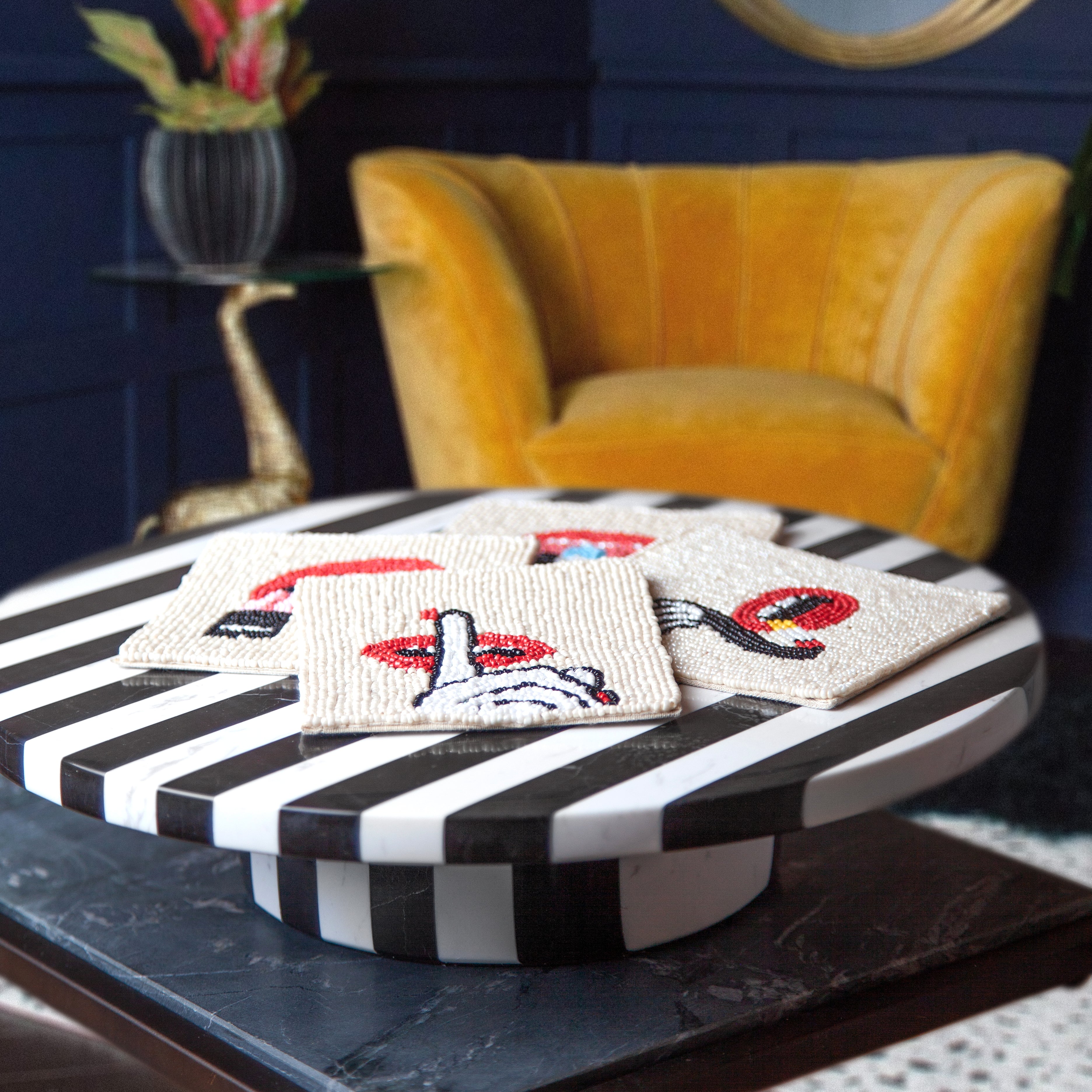 Beaded Hot Lips Drink Coasters | Set of 4