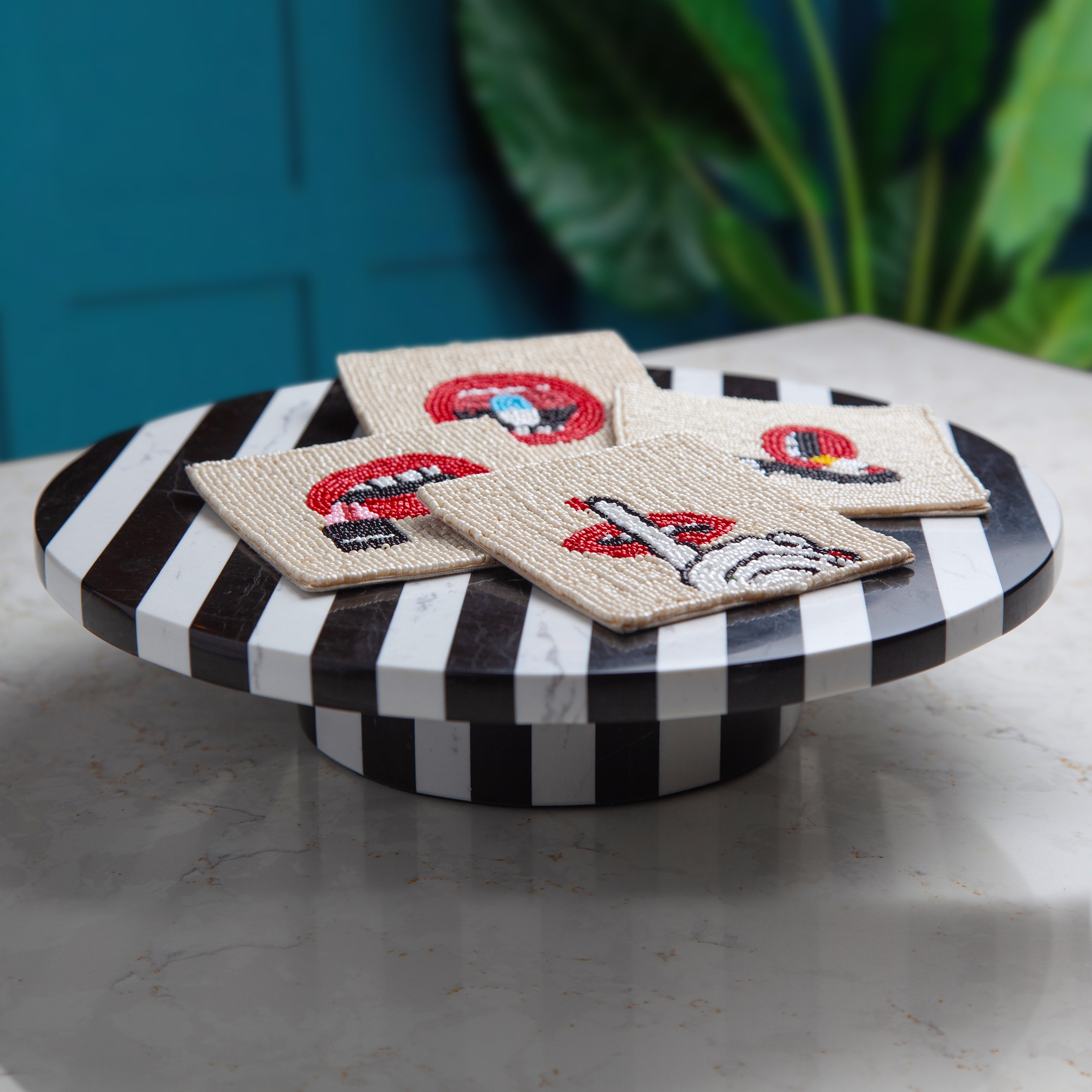 Beaded Hot Lips Drink Coasters | Set of 4