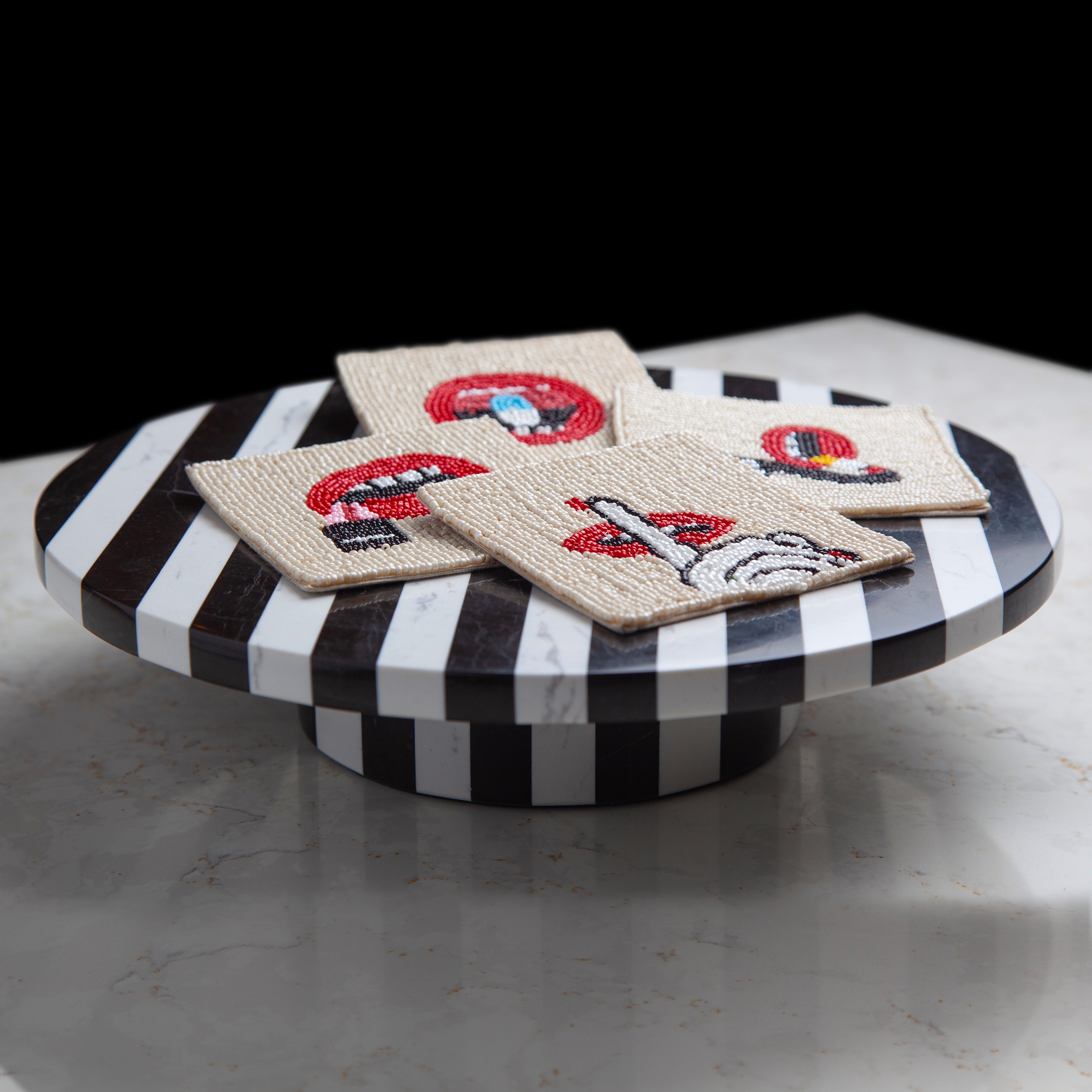 Beaded Hot Lips Drink Coasters | Set of 4