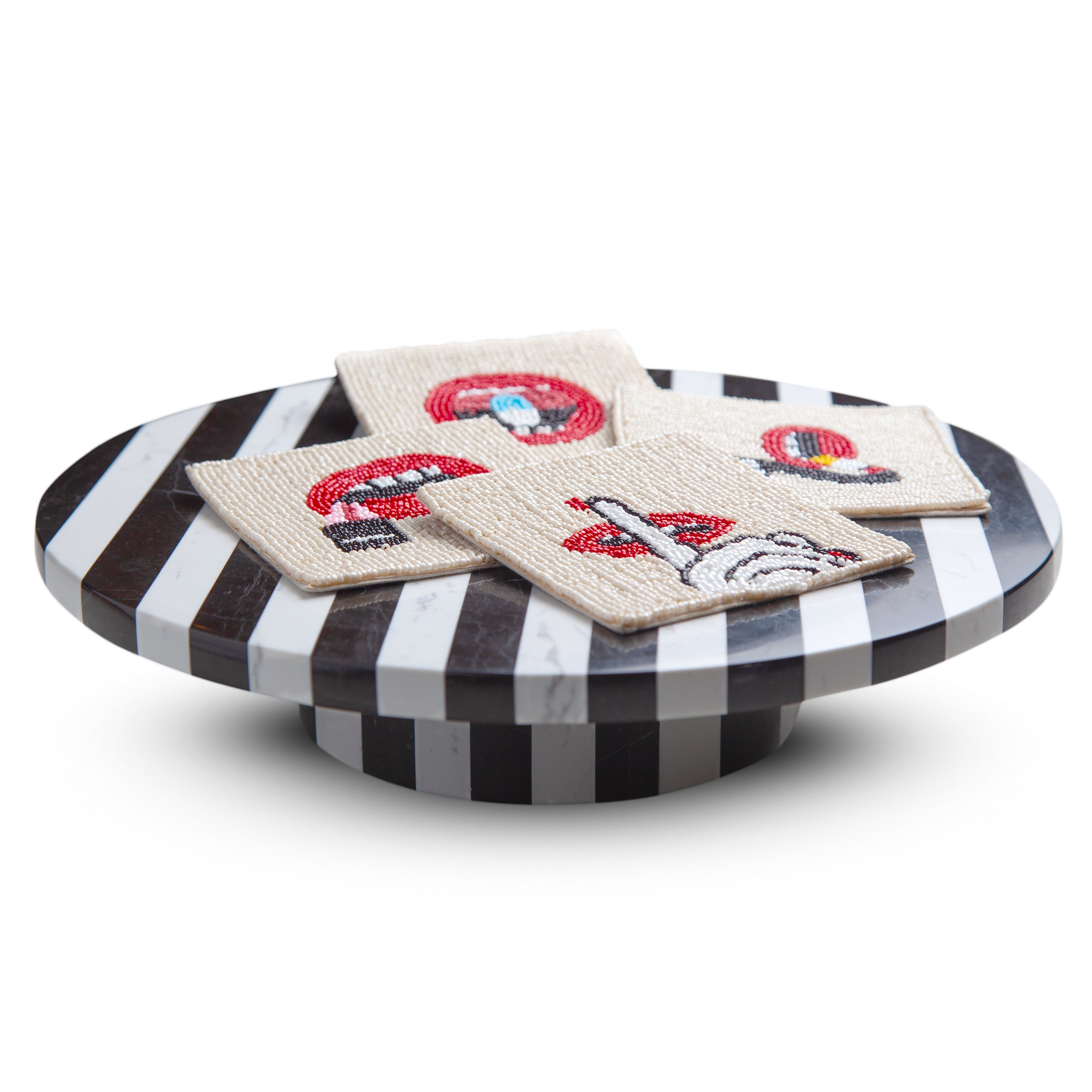Beaded Hot Lips Drink Coasters | Set of 4