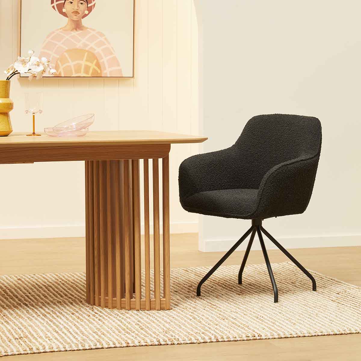 Levi Swivel Boucle Dining Arm Chair