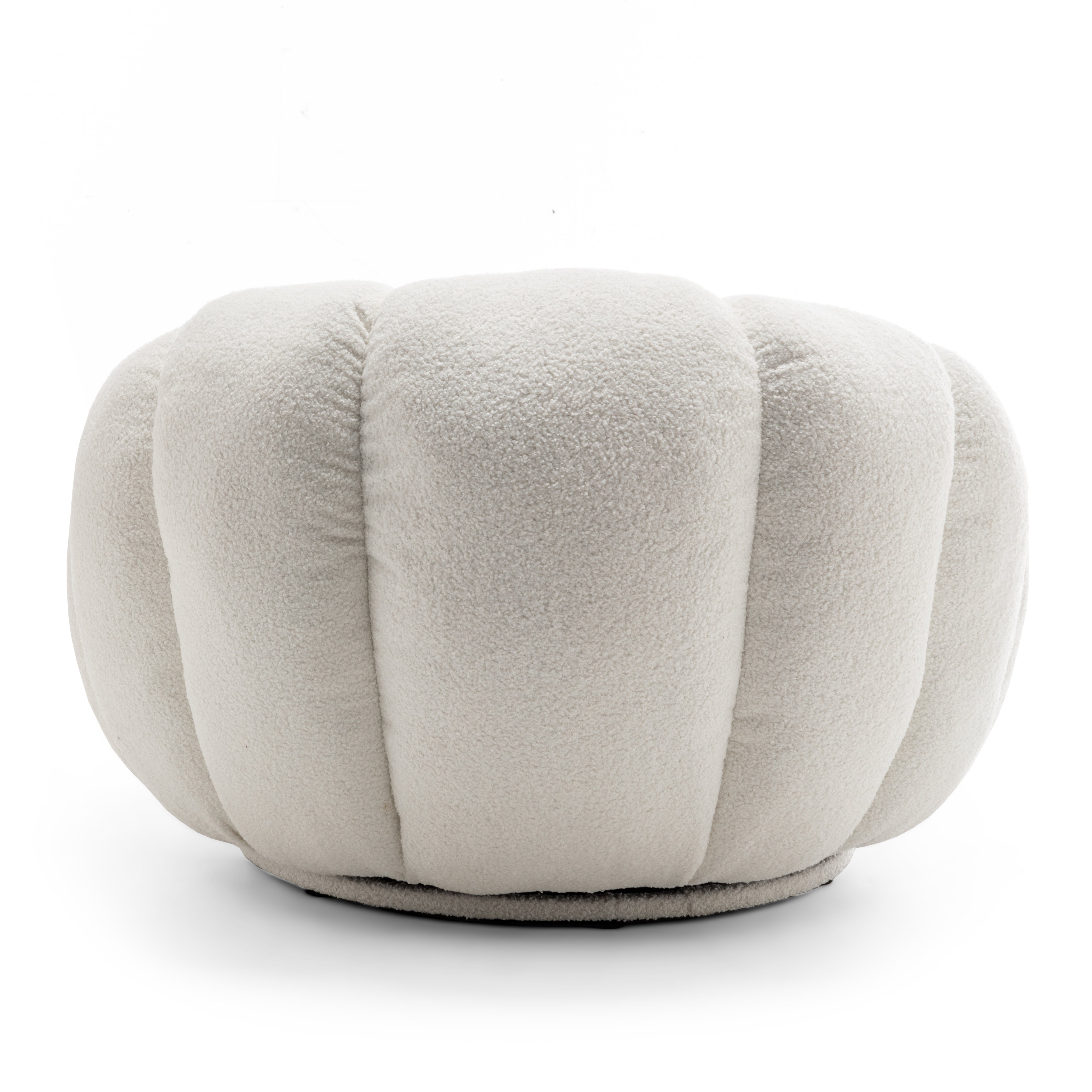 Teddy Boucle Fabric White Mirielle Swivel Accent Chair with Footstool