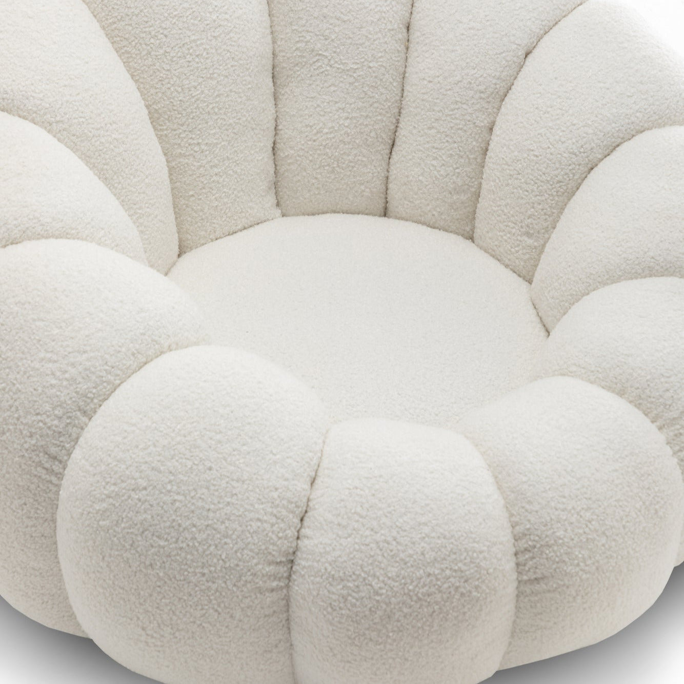Teddy Boucle Fabric White Mirielle Swivel Accent Chair with Footstool