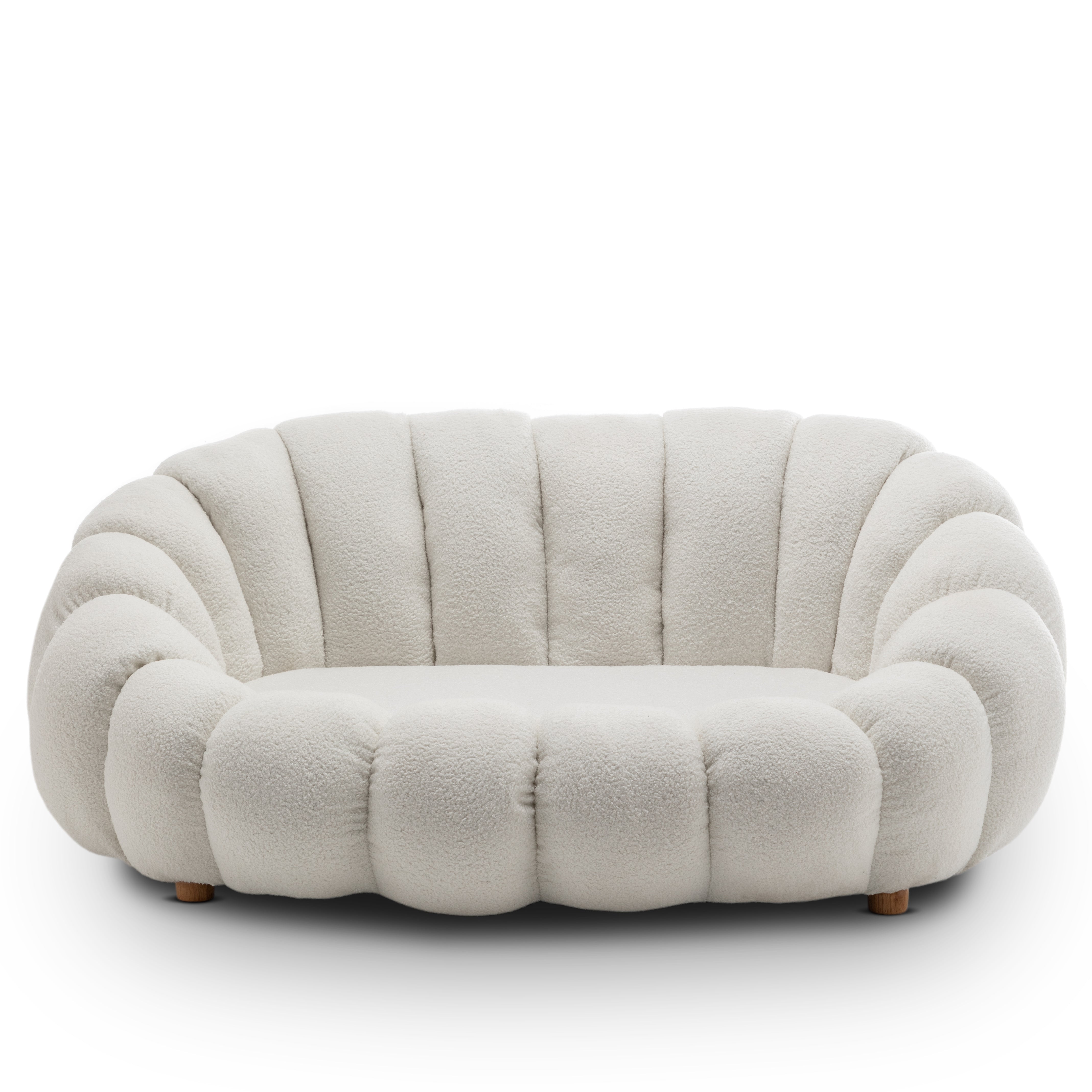 Teddy Boucle Fabric White Mirielle 2 Seat Accent Chair