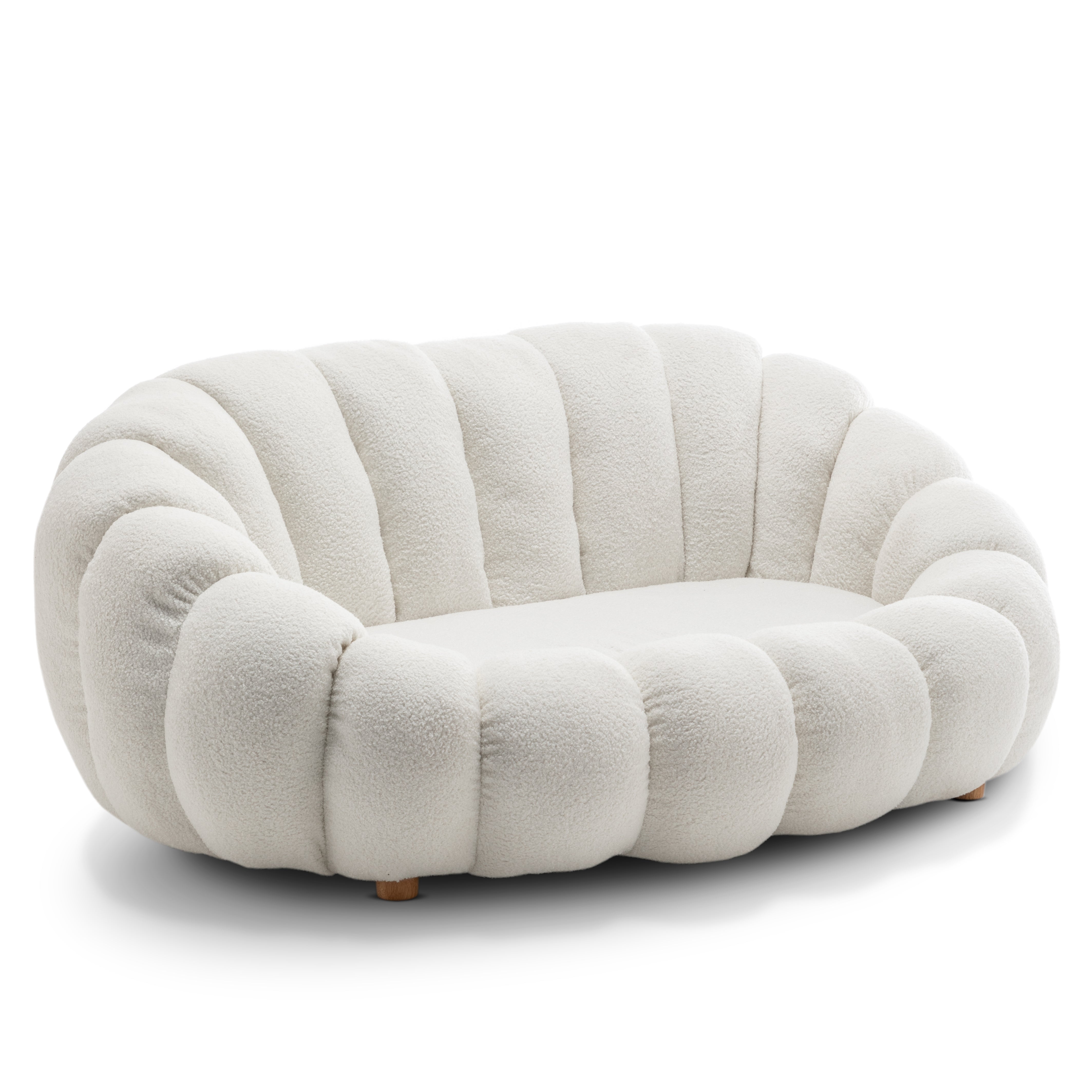 Teddy Boucle Fabric White Mirielle 2 Seat Accent Chair