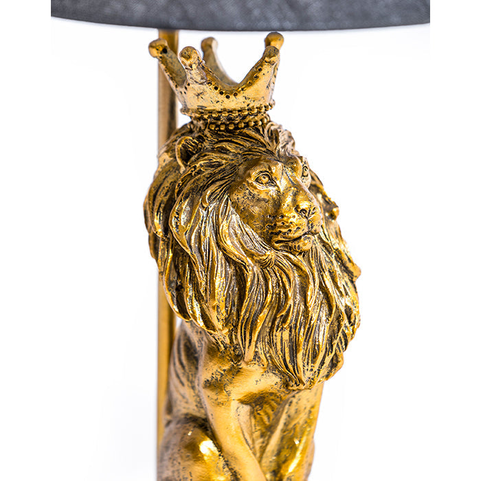Gold Lion Table Lamp with Black Shade