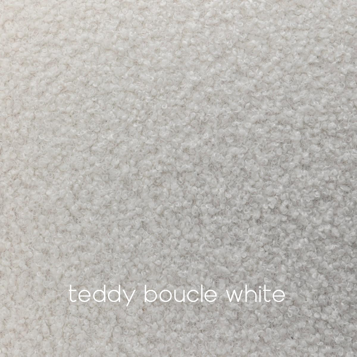 Teddy Boucle Fabric White Mirielle Swivel Accent Chair with Footstool