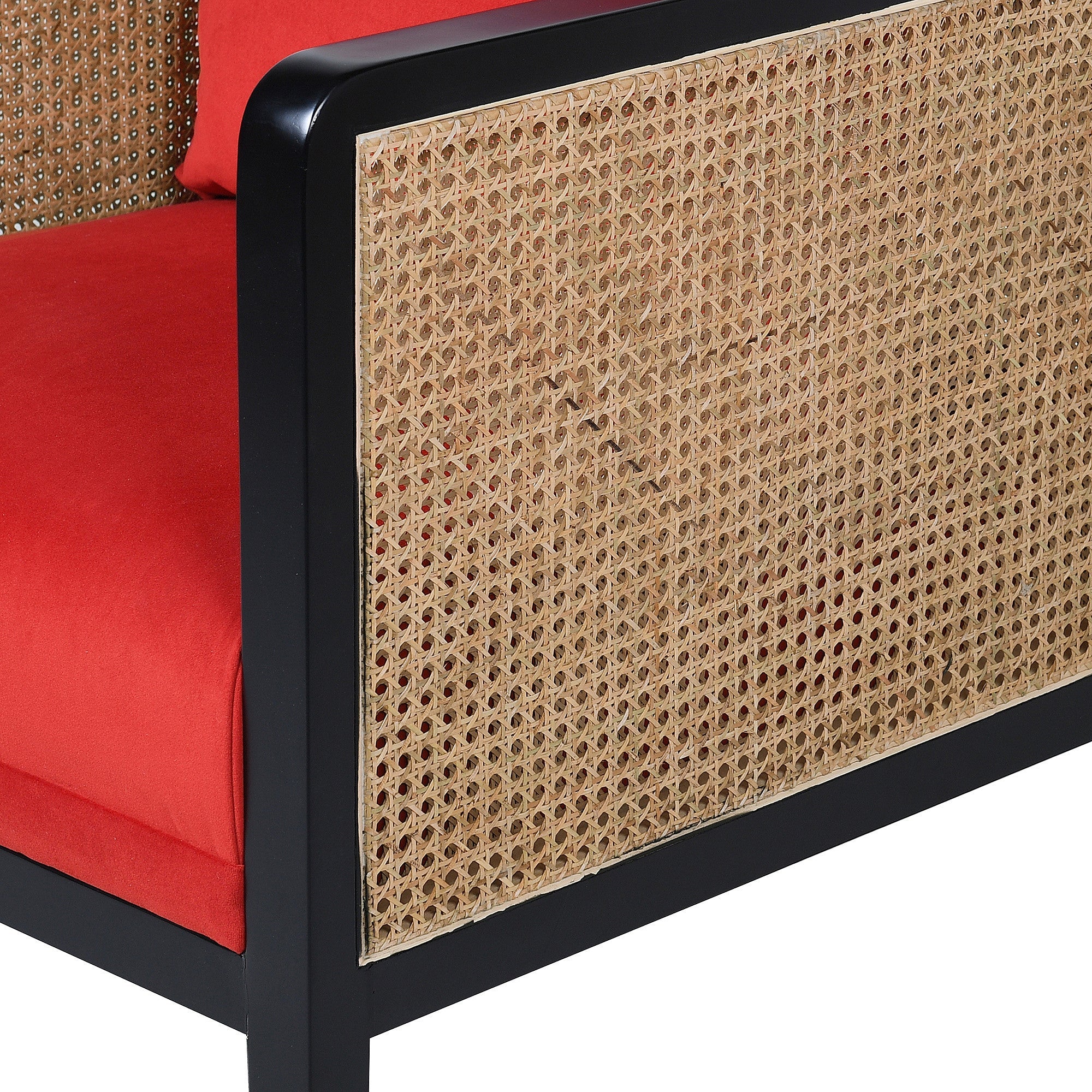 Anouk Red Velvet and Rattan Armchair