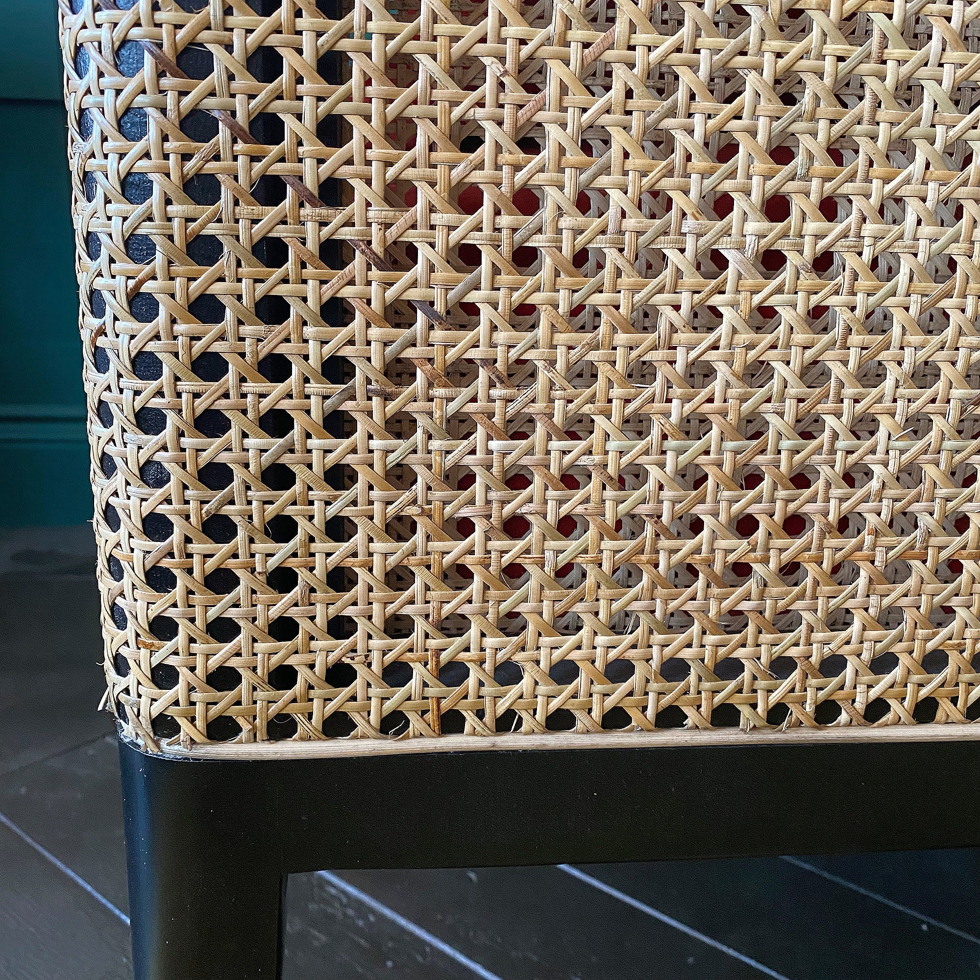 Anouk Red Velvet and Rattan Armchair
