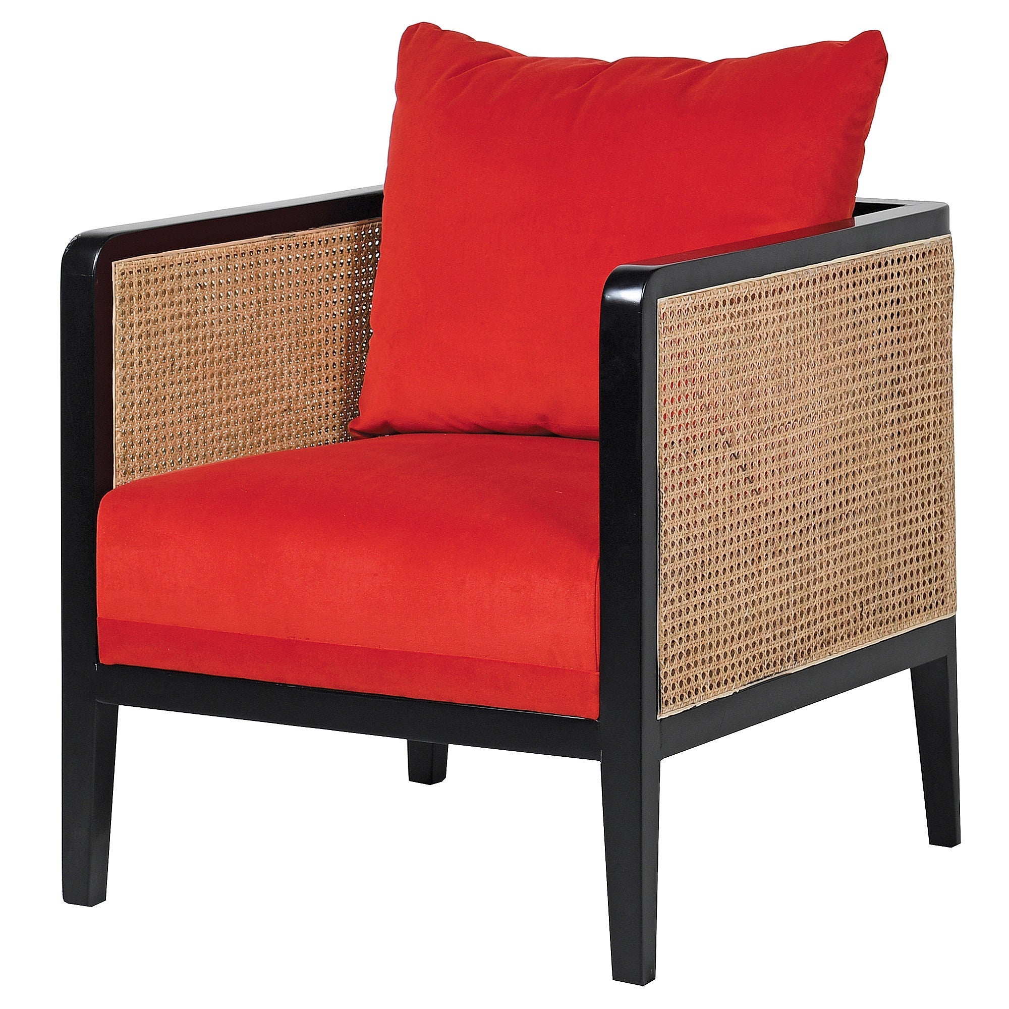 Anouk Red Velvet and Rattan Armchair