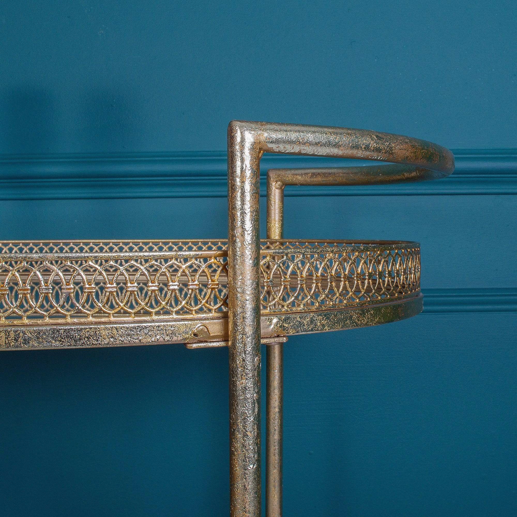 Antique Gold Metal Bar Cart