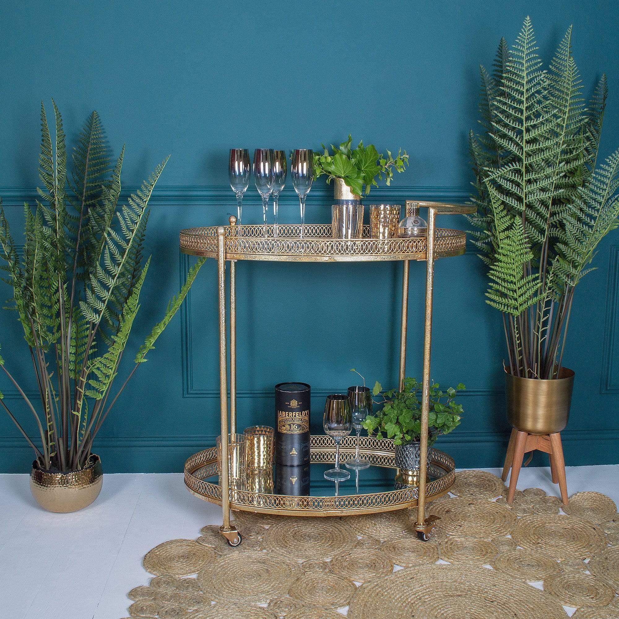 Antique Gold Metal Bar Cart