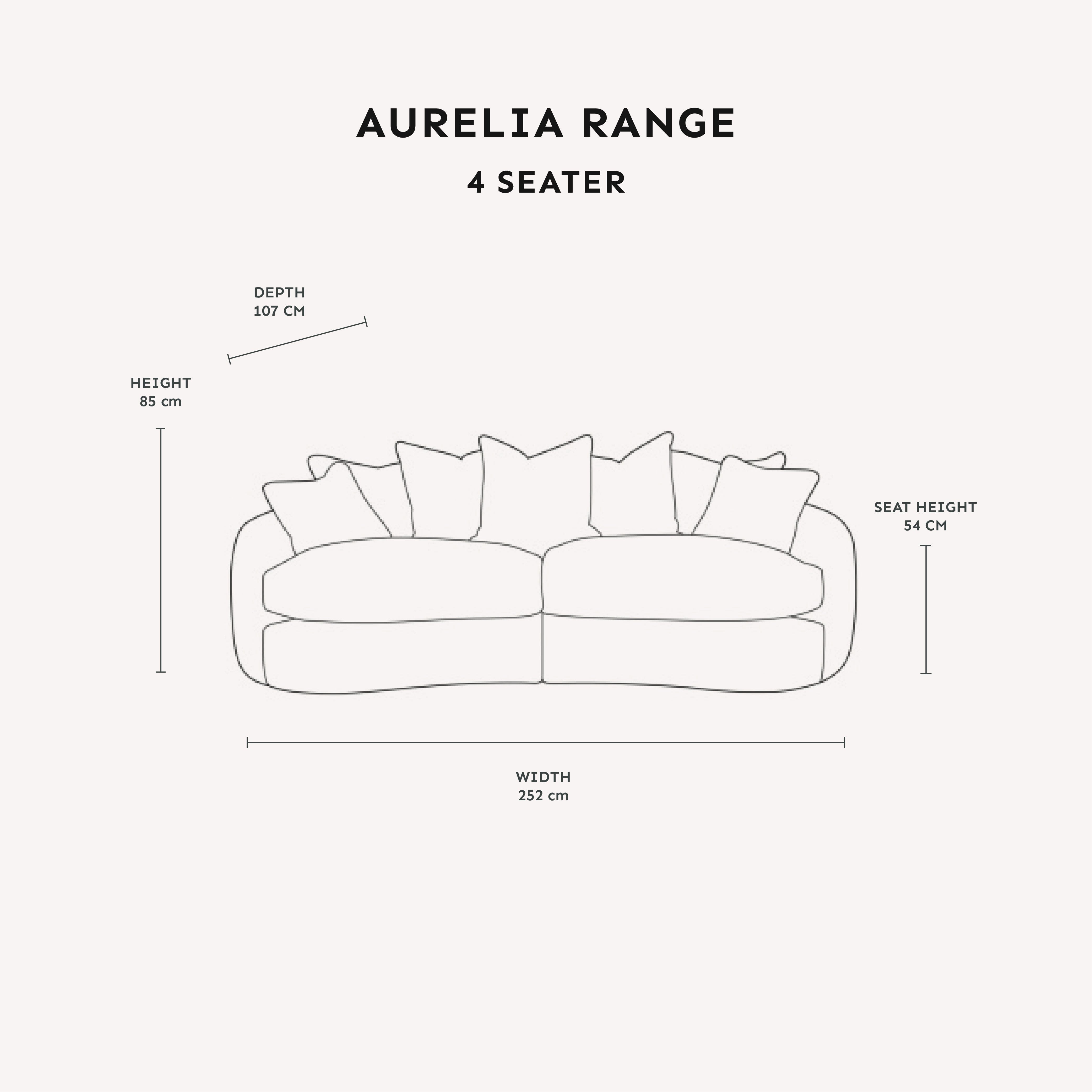 Aurelia Cream Boucle Curved Pillowback 4 Seater Sofa with Patterned Cushions