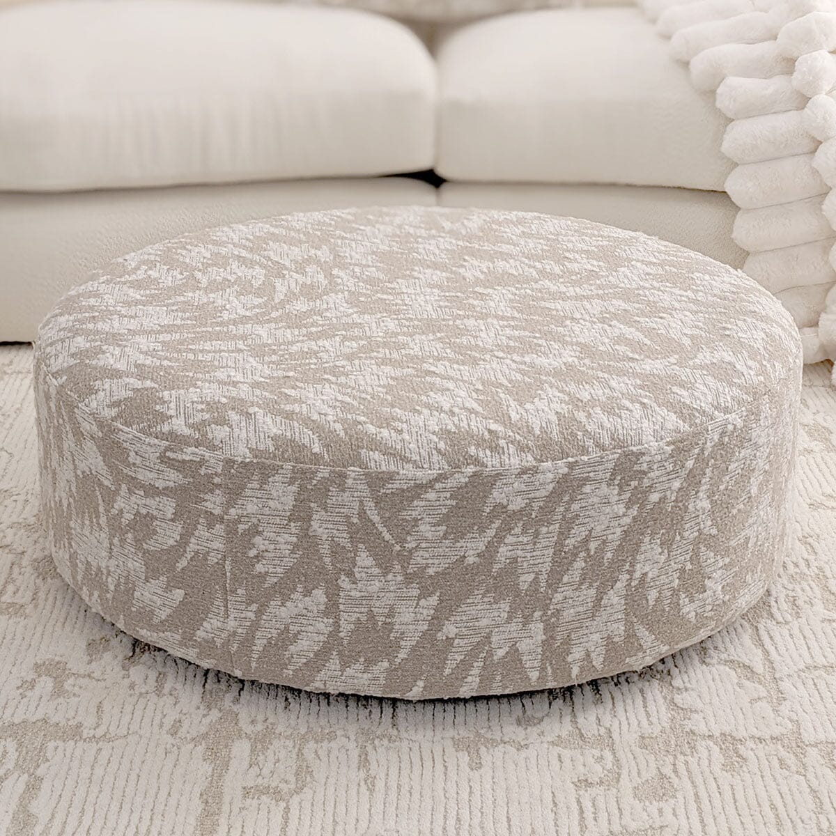 Aurelia Cream Boucle Curved Pillowback 4 Seater Sofa with Patterned Cushions