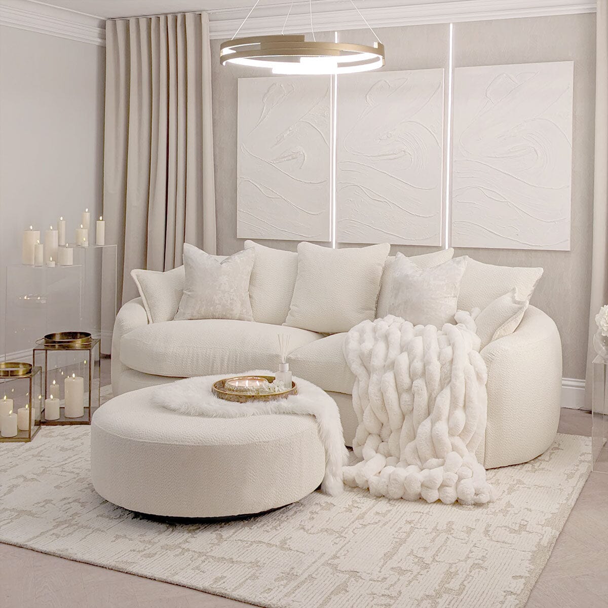 Aurelia Cream Boucle Curved Pillowback Sofa Range
