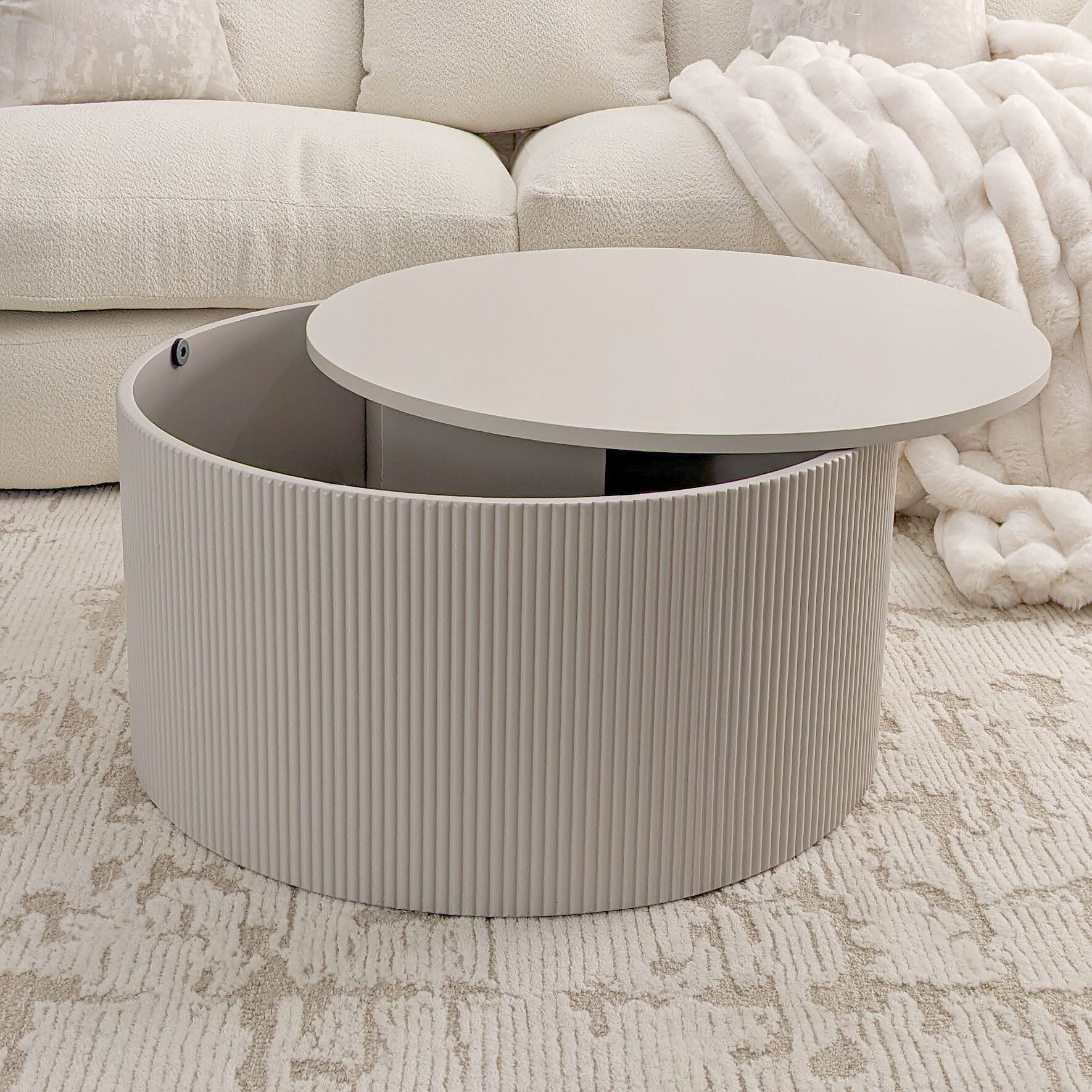 Ayla Round Stone Coffee Table with Storage