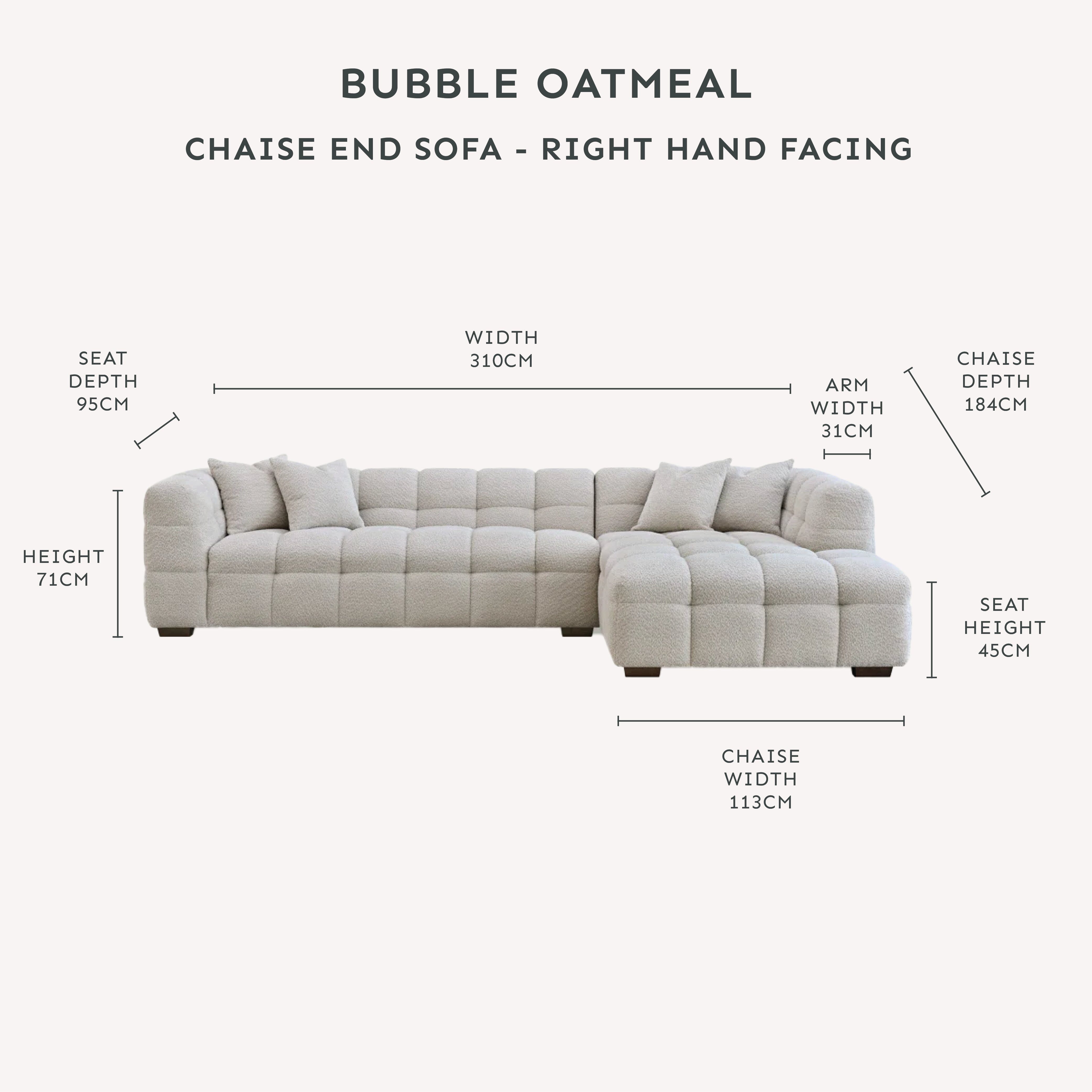 Bubble Tufted Oatmeal Boucle Corner Sofa - Right Hand Facing
