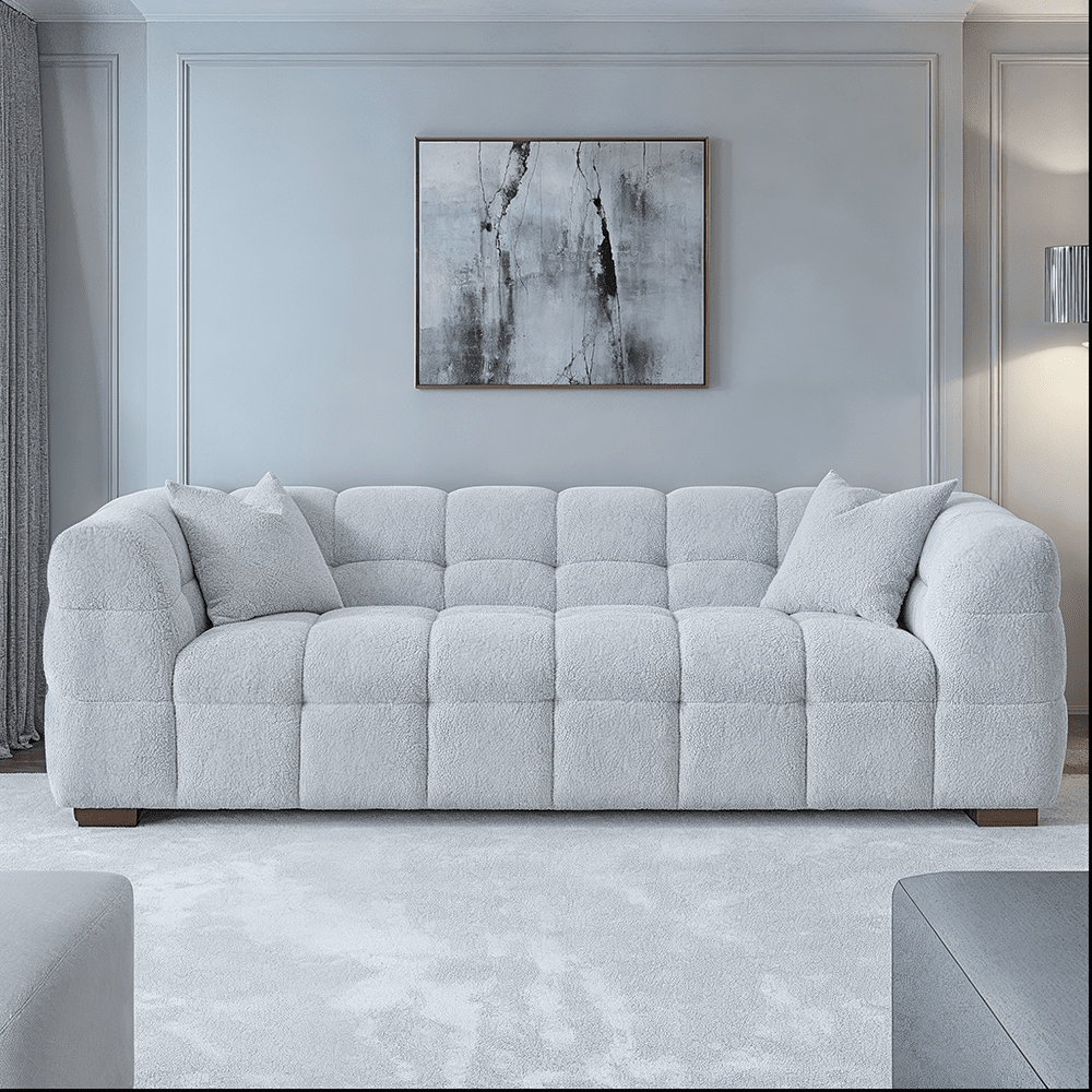 Bubble Tufted Pearl Grey Boucle Chunky Sofa Range