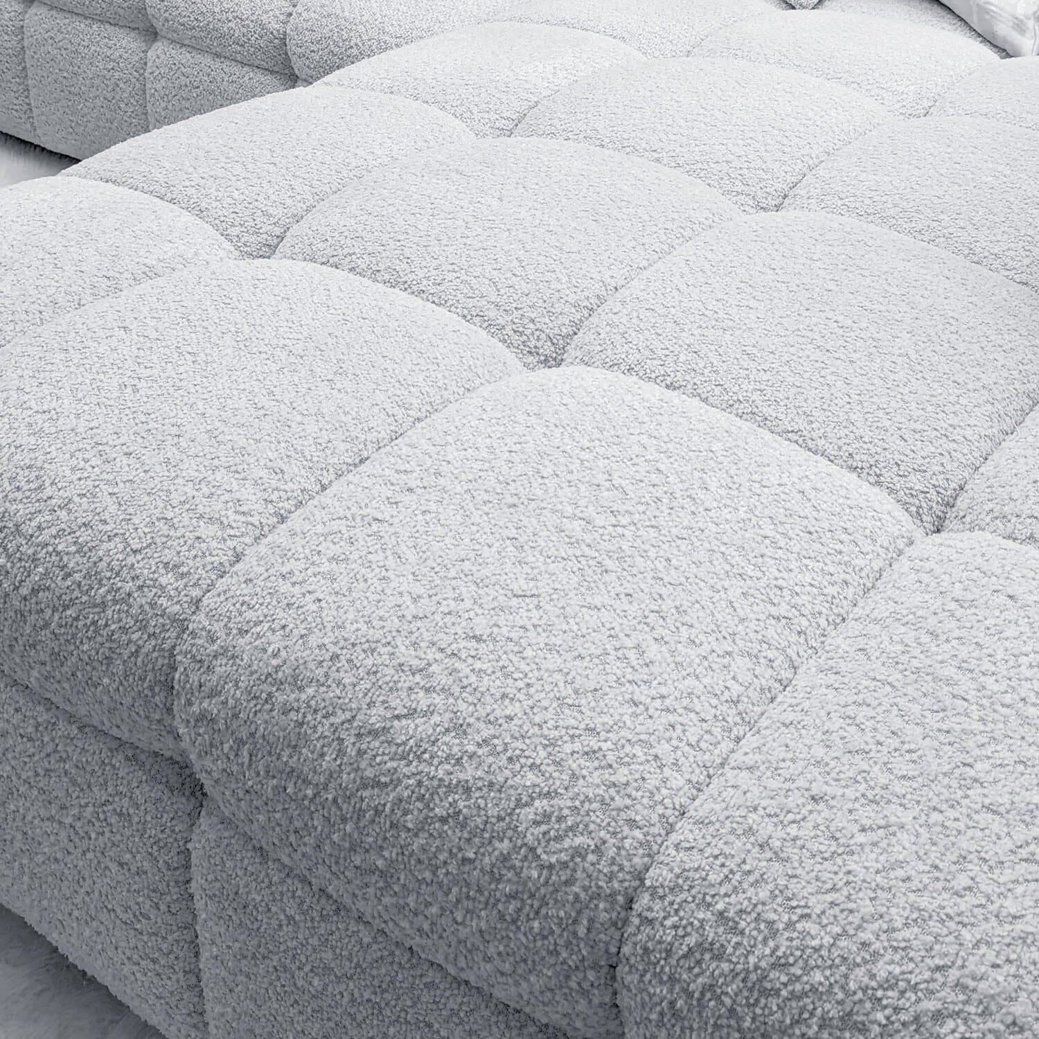 Bubble Tufted Pearl Grey Boucle Chunky Sofa Range