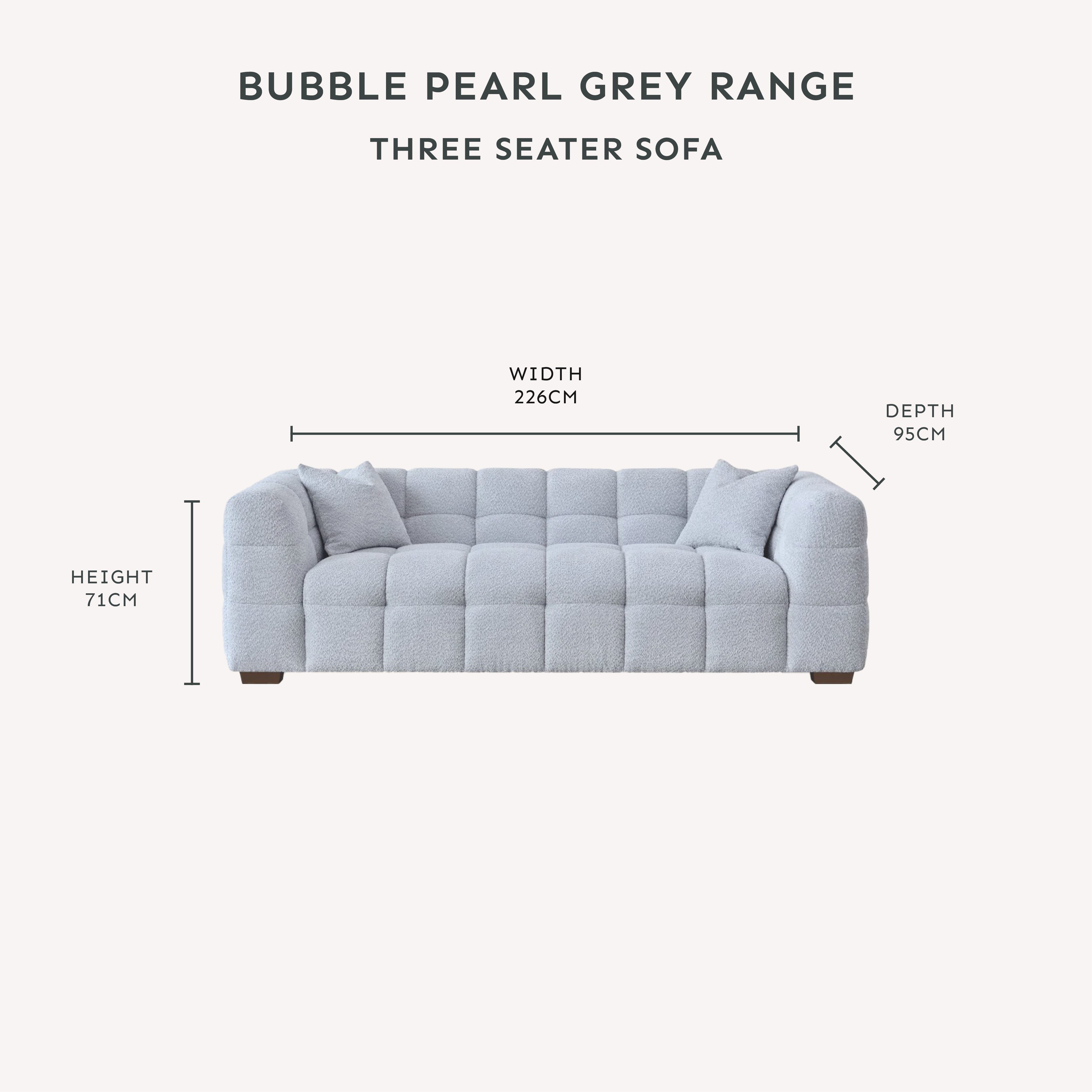 Bubble Tufted Pearl Grey Boucle Chunky Sofa Range