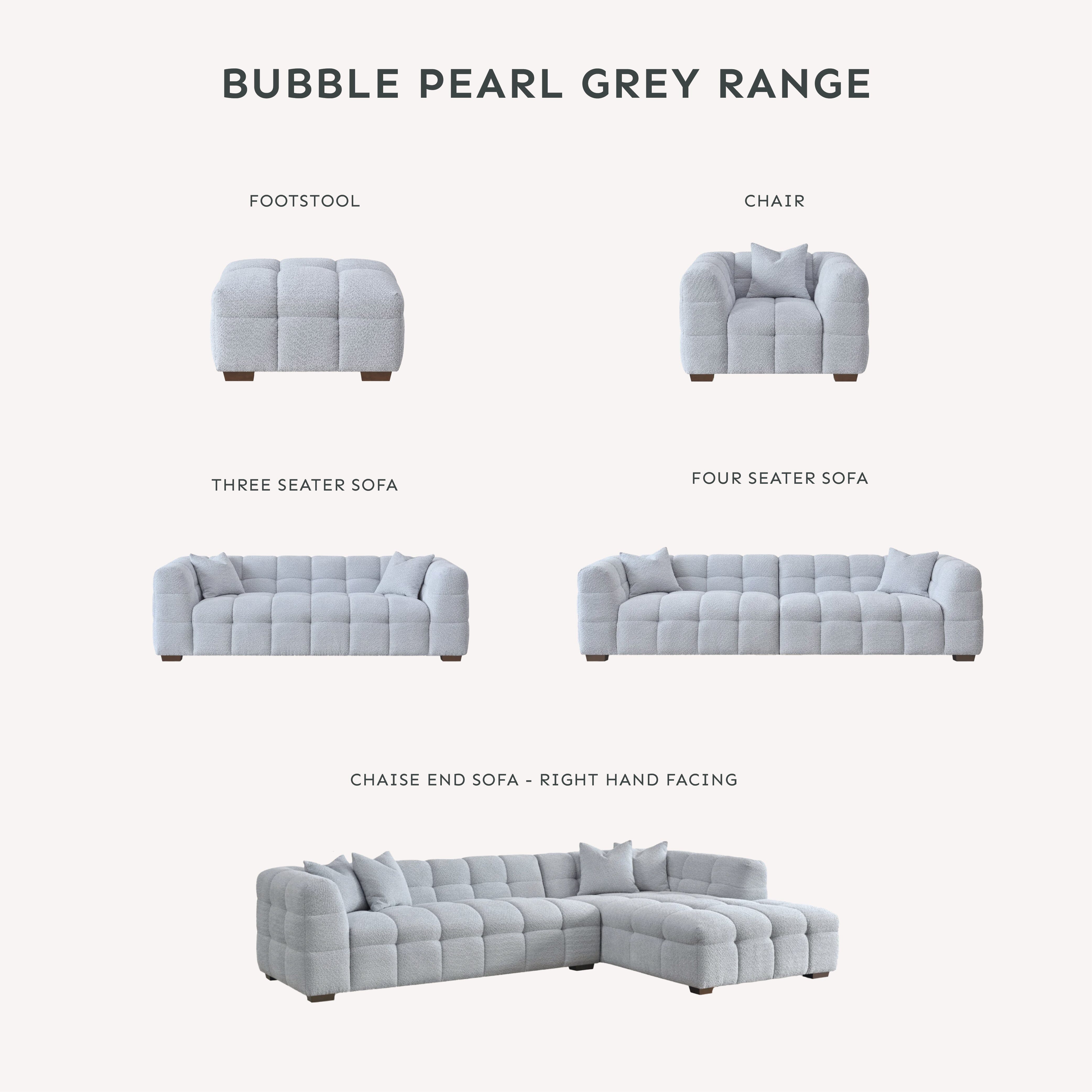 Bubble Tufted Pearl Grey Boucle Chunky Sofa Range
