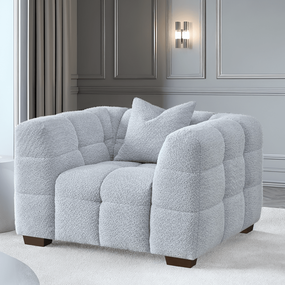 Bubble Tufted Pearl Grey Boucle Chunky Sofa Range