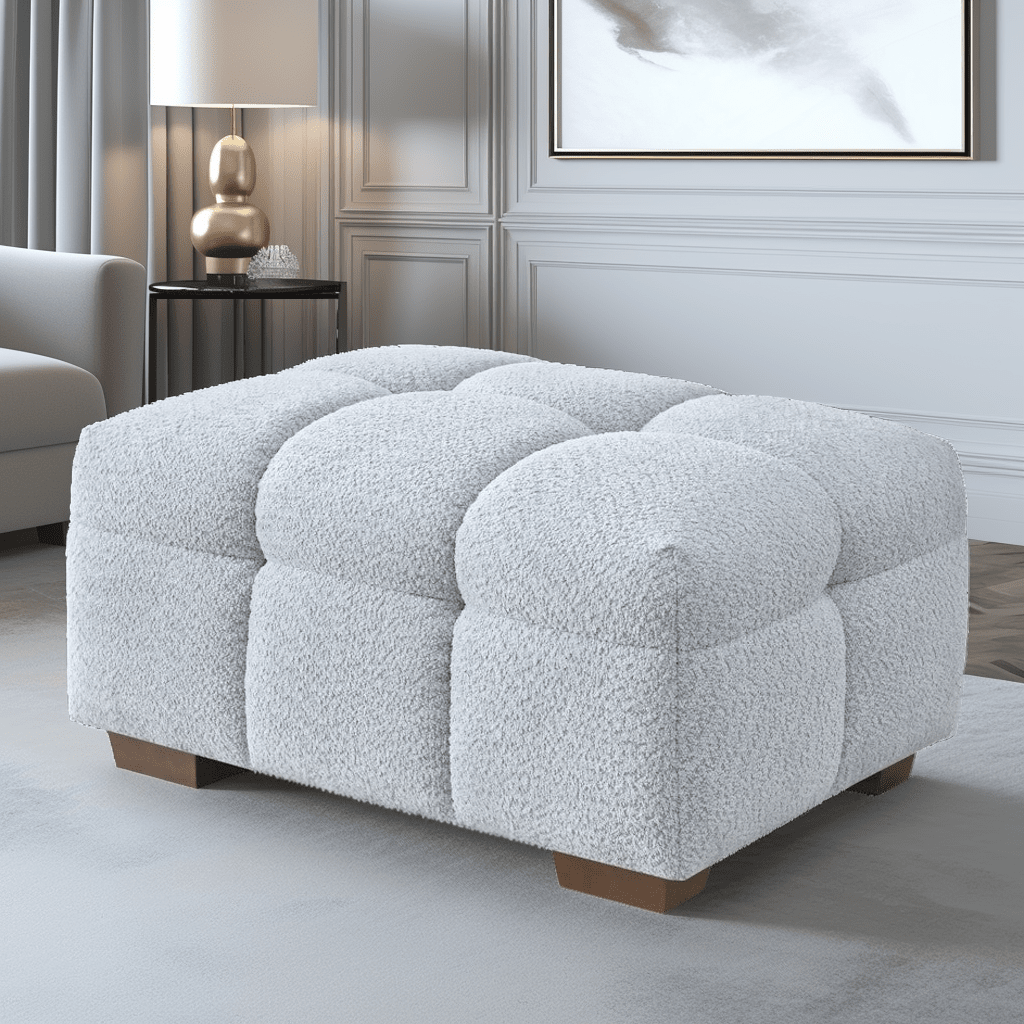 Bubble Tufted Pearl Grey Boucle Chunky Sofa Range