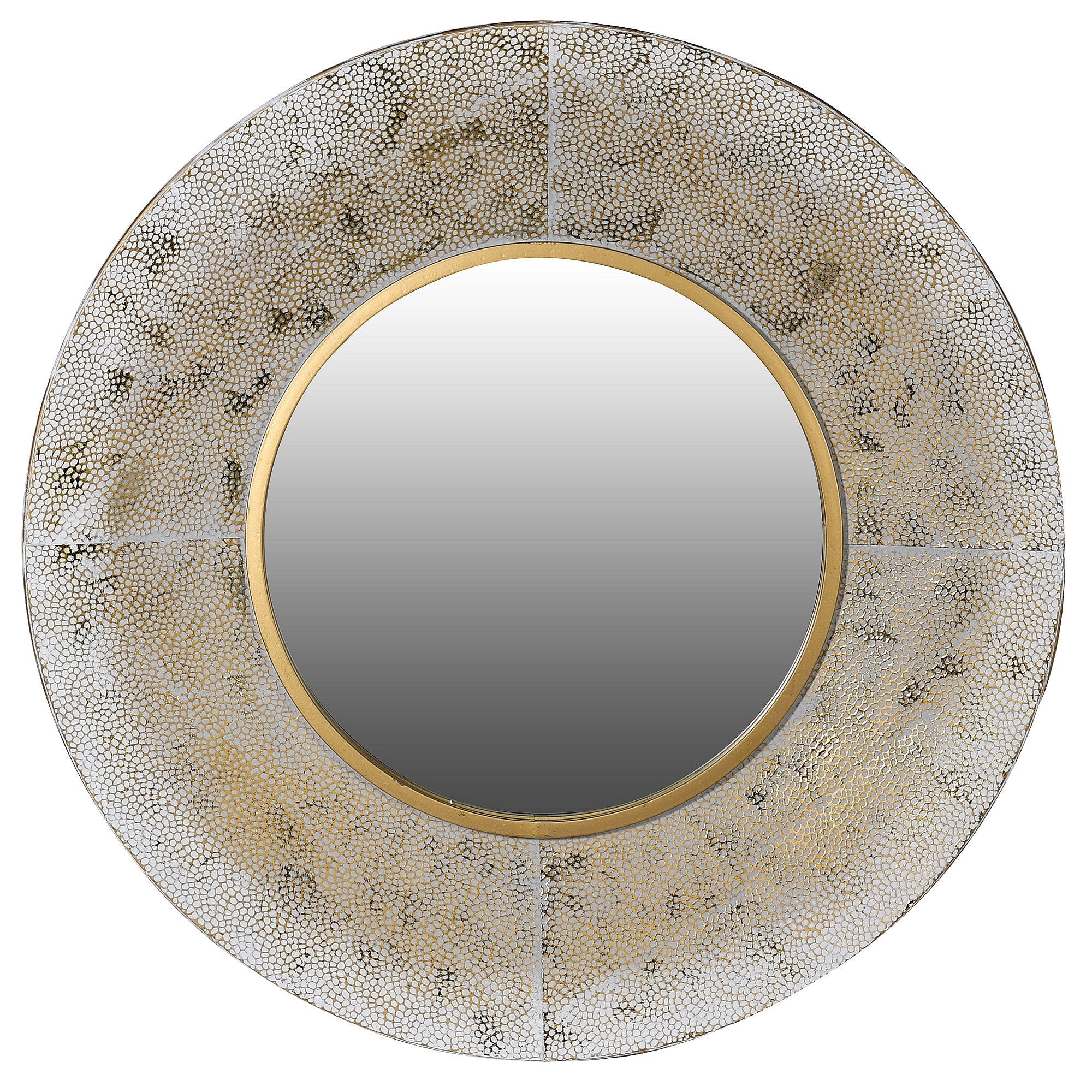 Dappled White & Gold Large Round Wall Mirror