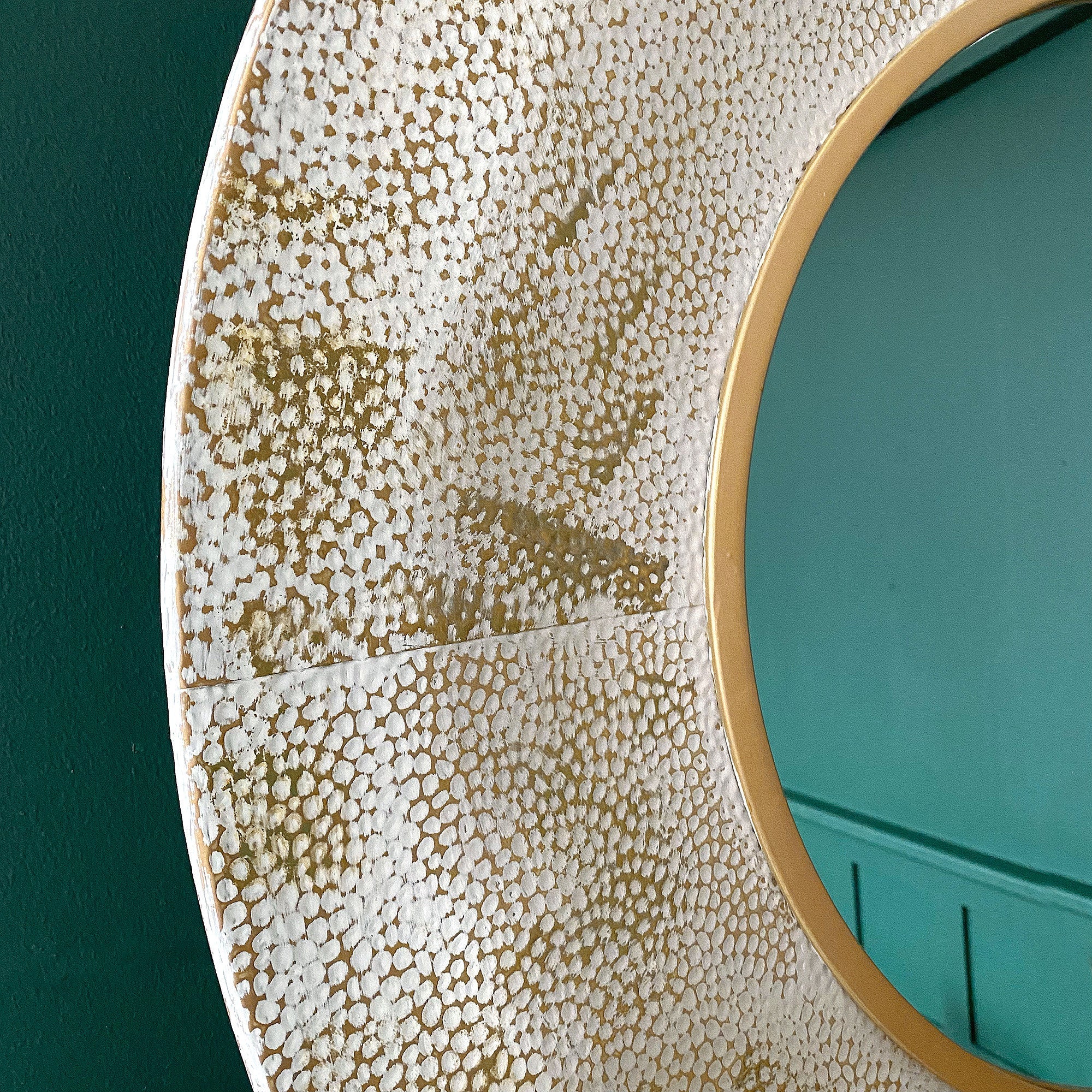 Dappled White & Gold Large Round Wall Mirror