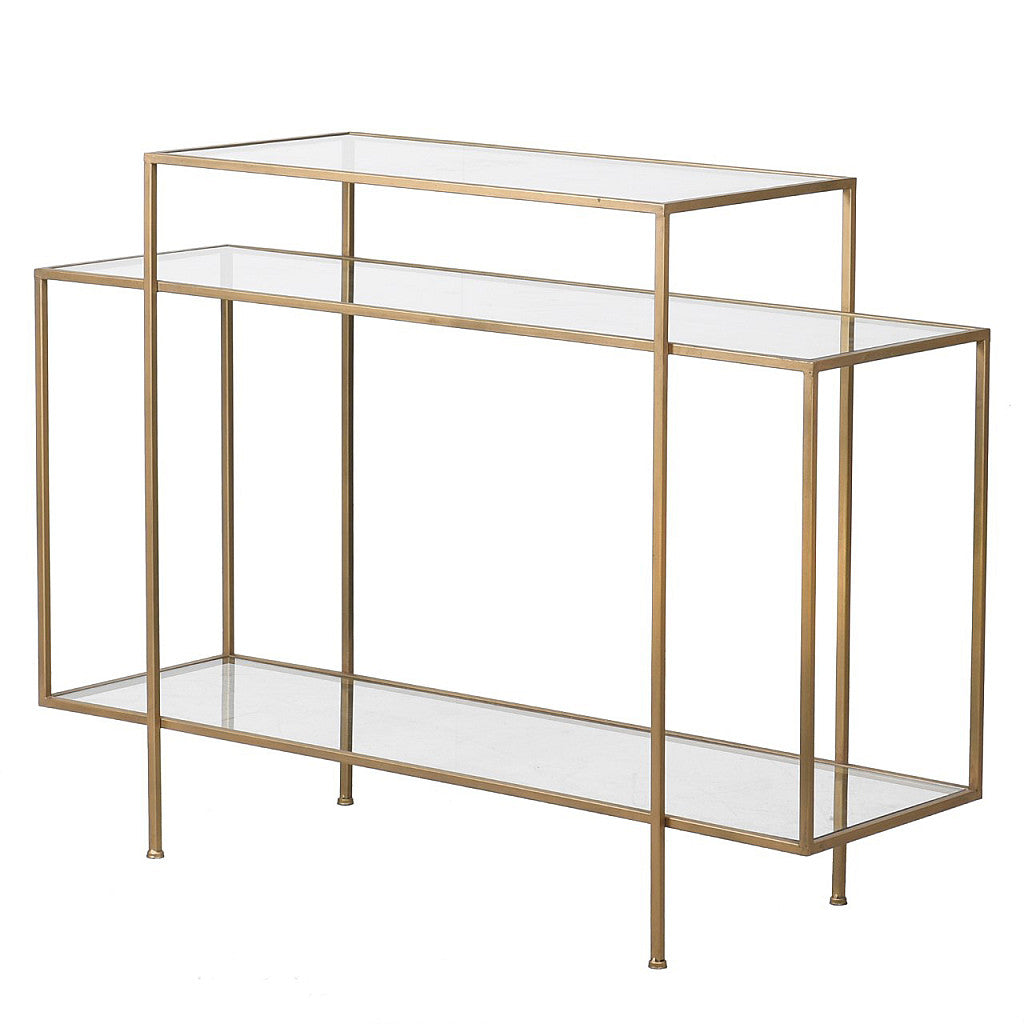 Elegant Gold Console Table with Tiered Shelves