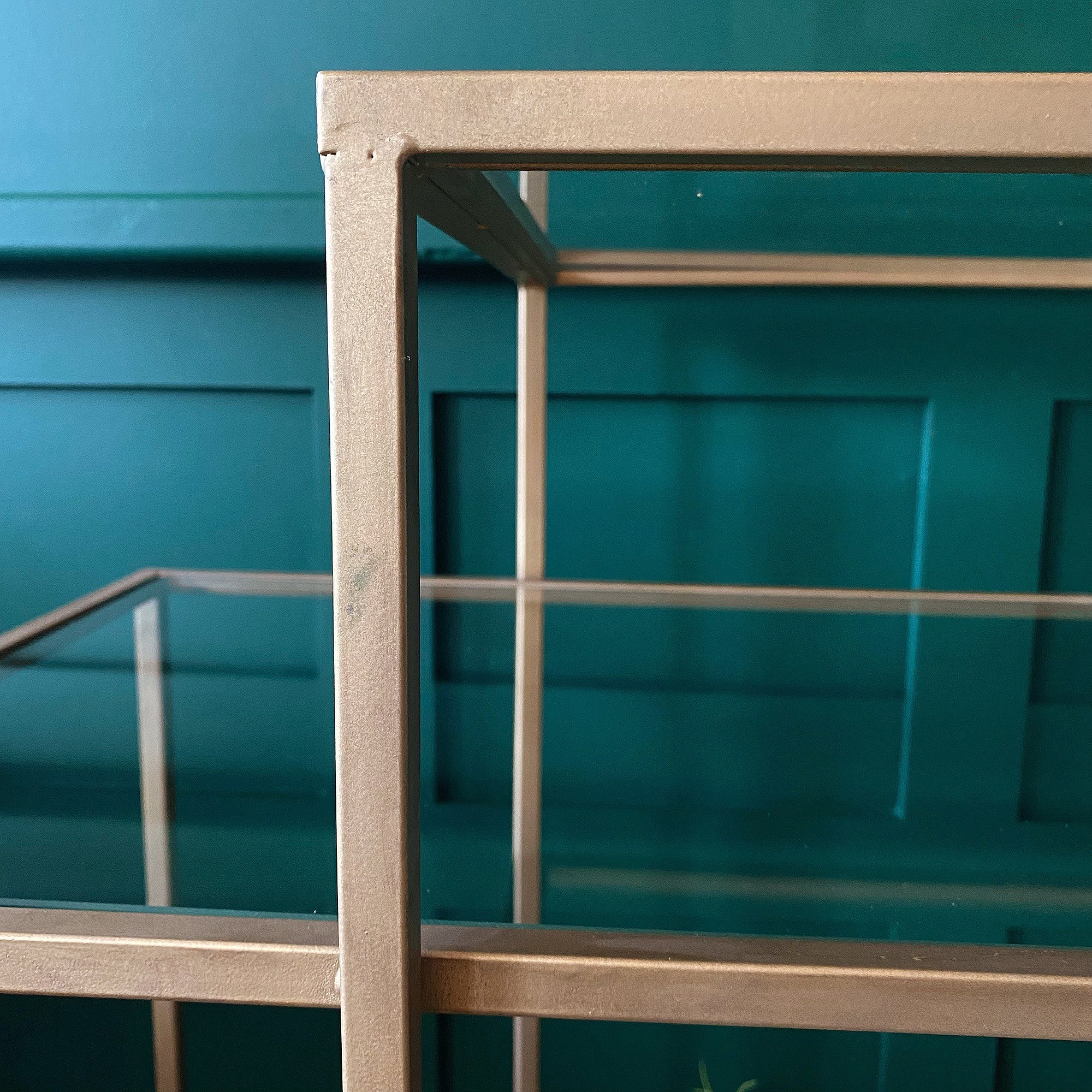 Elegant Gold Console Table with Tiered Shelves