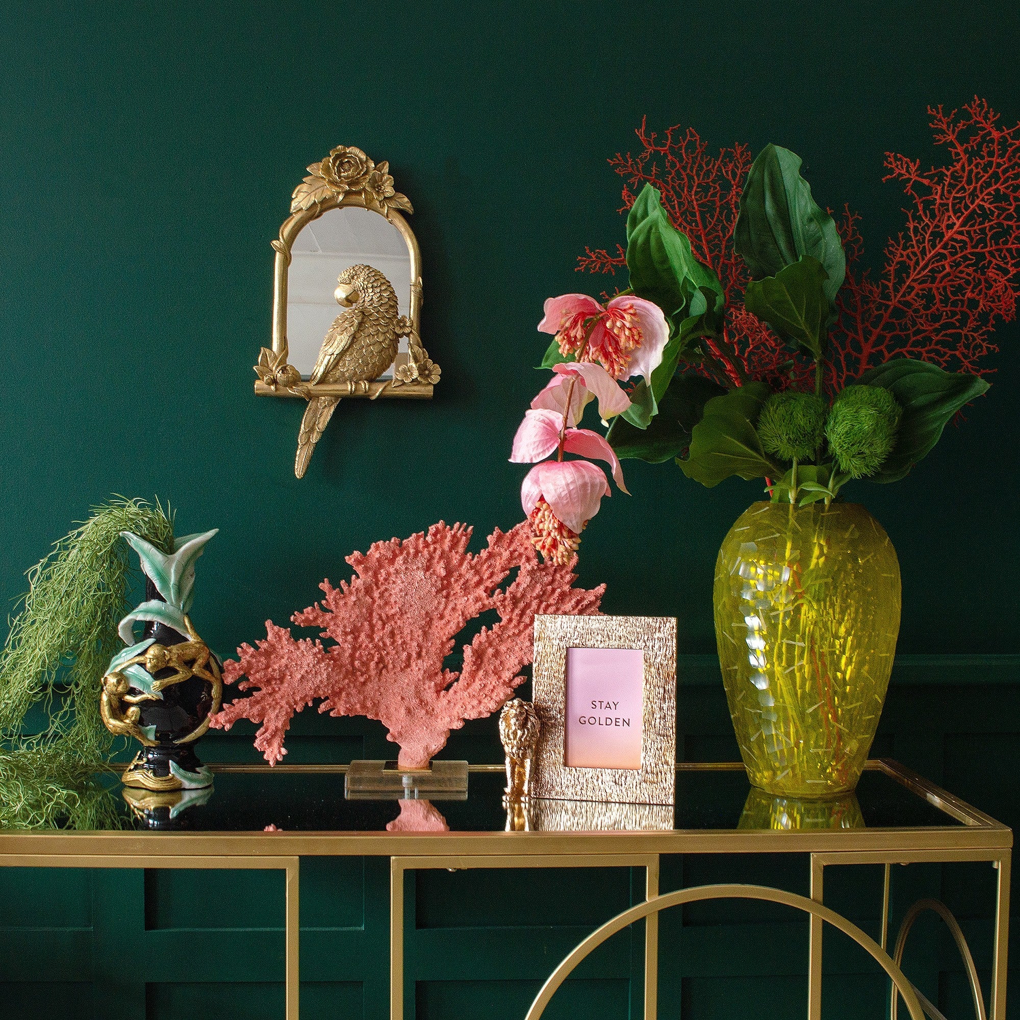 Golden Perching Parrot Mirror