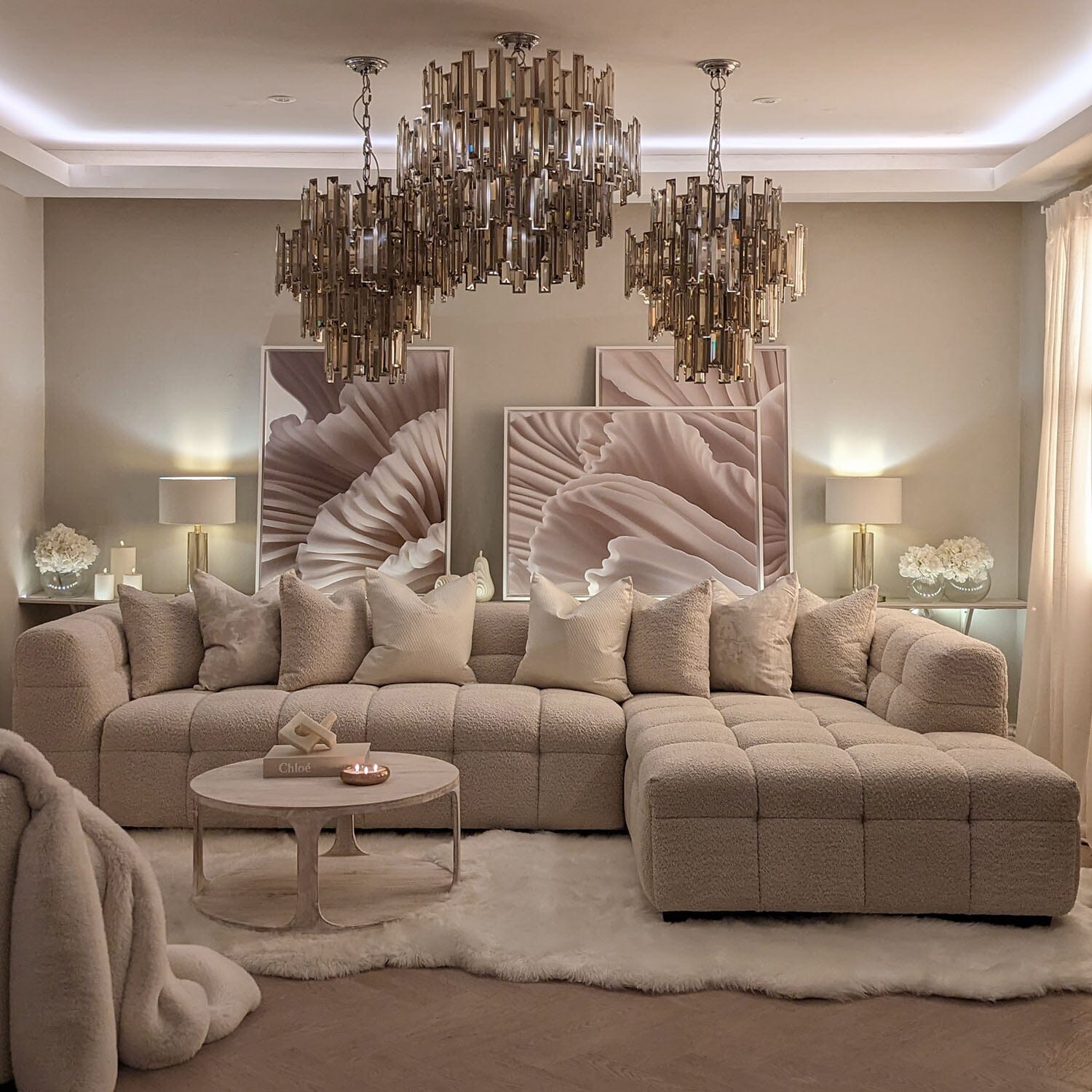Bubble Tufted Oatmeal Boucle Corner Sofa - Right Hand Facing